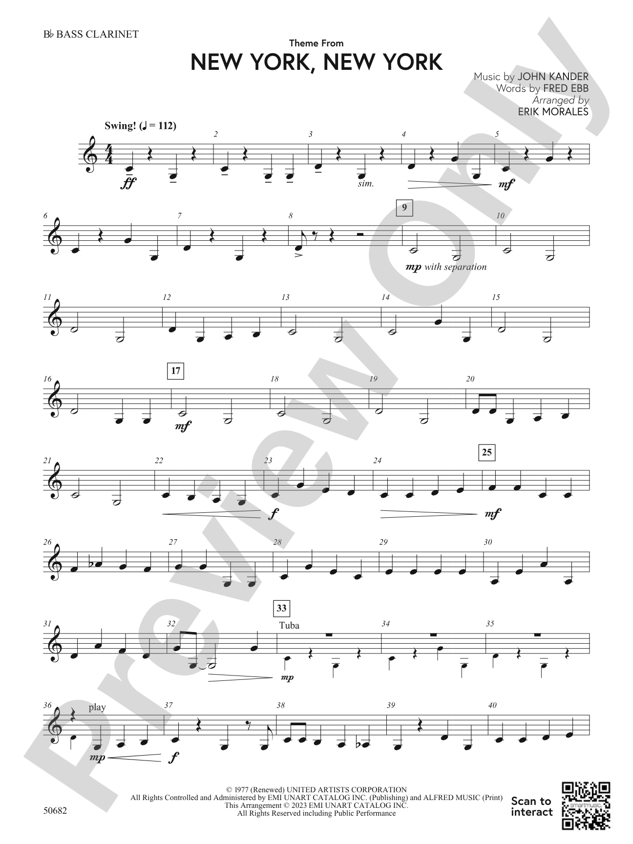 Theme from New York, New York: B-flat Bass Clarinet