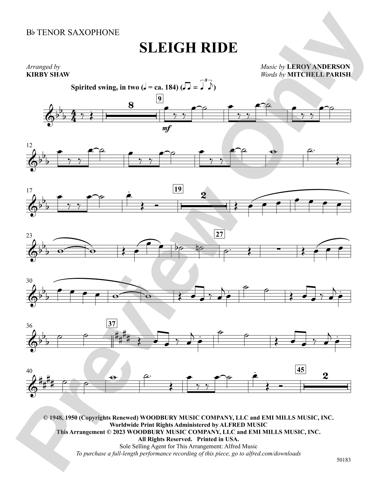 Sleigh Ride: B-flat Tenor Saxophone: Choral SoundPax