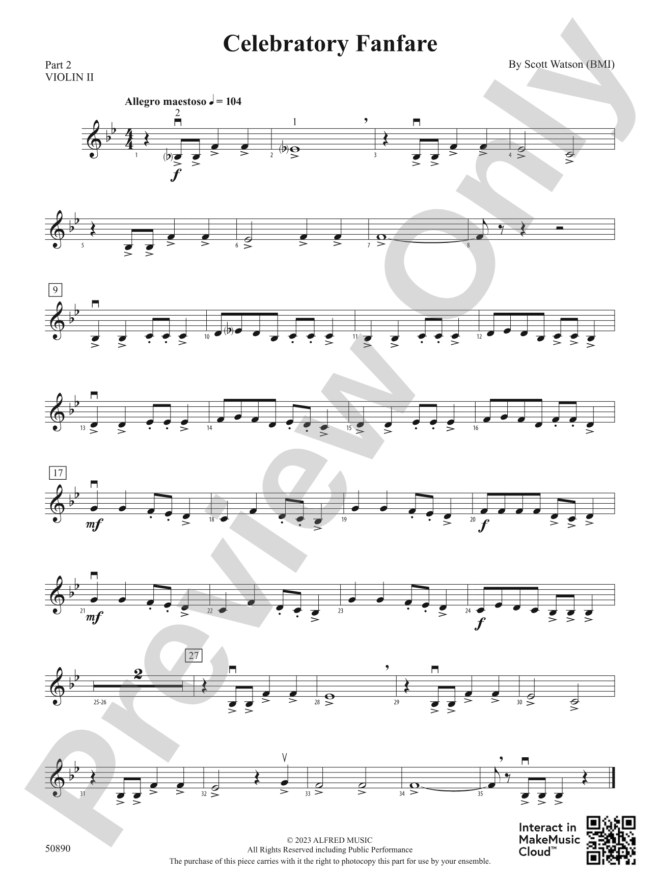 Celebratory Fanfare: Part 2 - Violin I