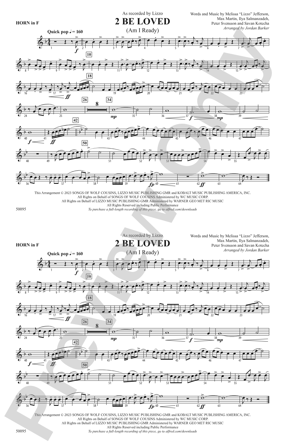 2 Be Loved: 1st F Horn