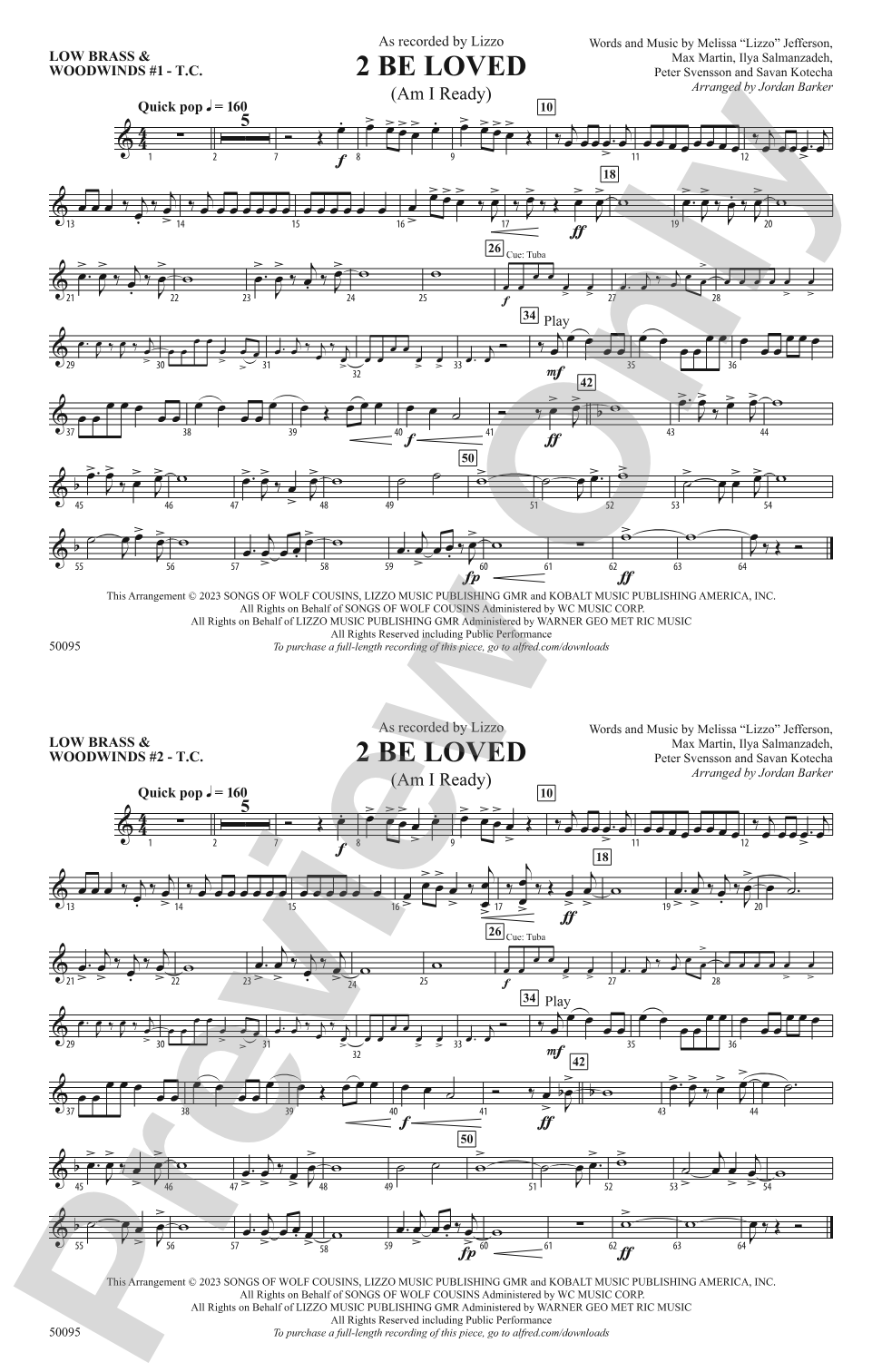 2 Be Loved: Low Brass & Woodwinds #1 - Treble Clef