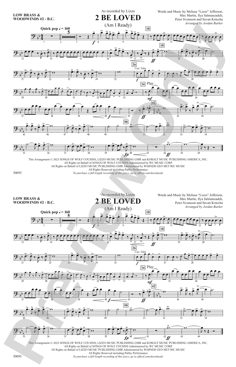 2 Be Loved: Low Brass & Woodwinds #2 - Bass Clef