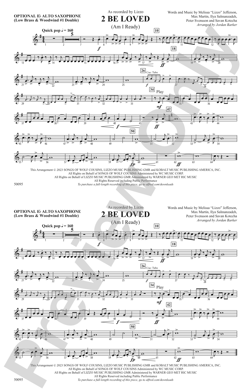 2 Be Loved: Optional Alto Sax
