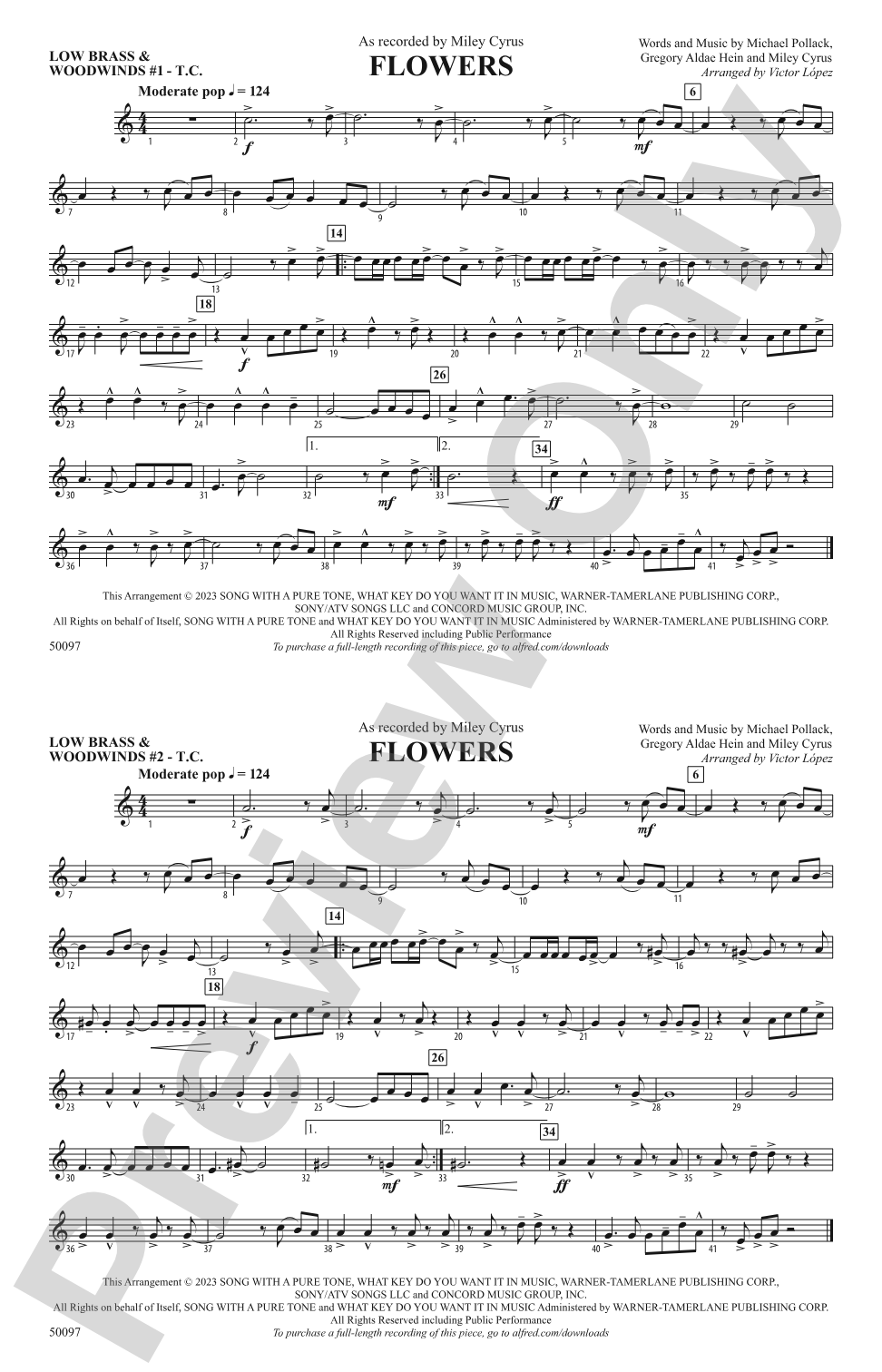 Flowers: Low Brass & Woodwinds #1 - Treble Clef