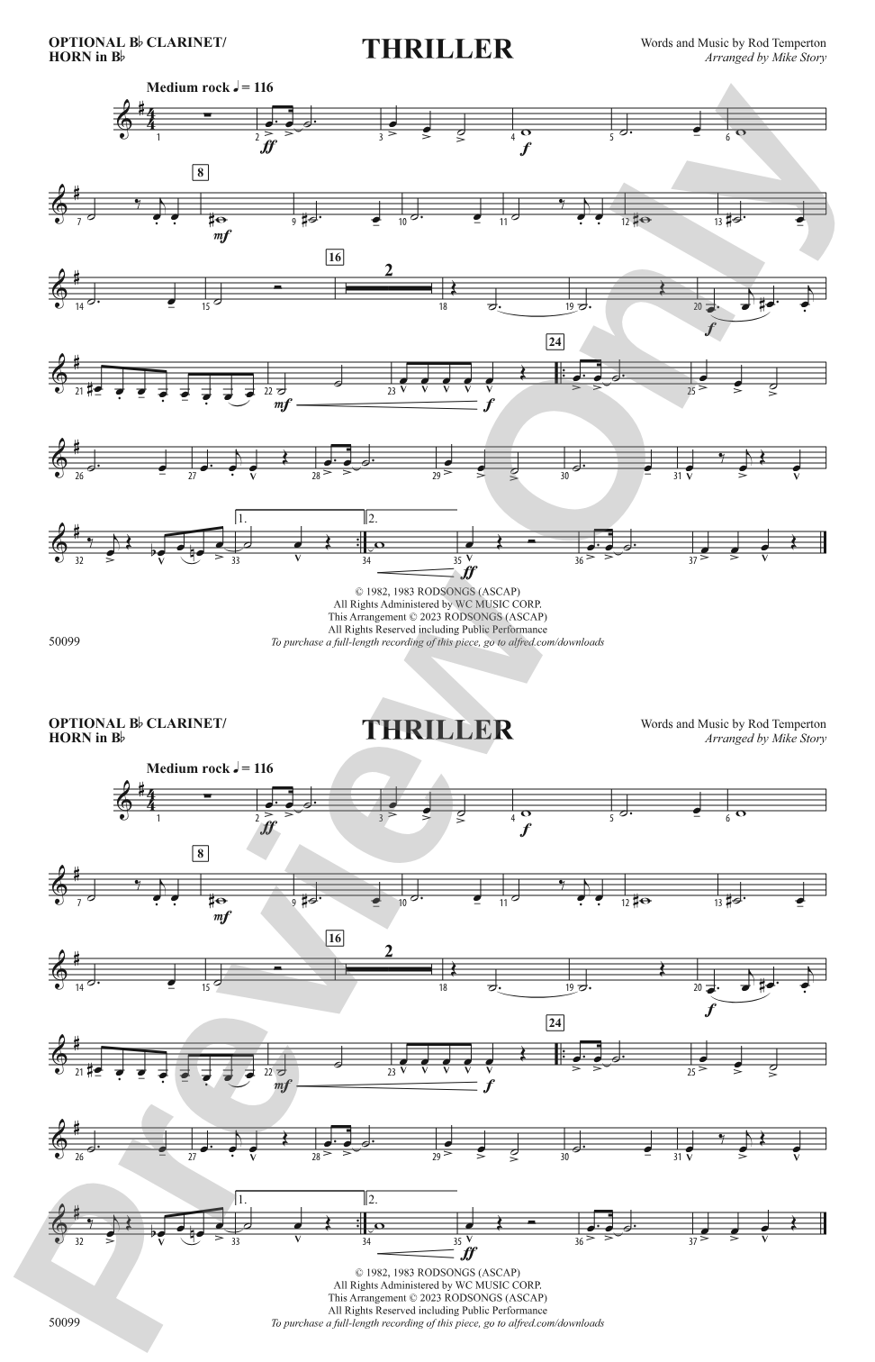 Thriller: Optional Bb Clarinet/Horn in Bb
