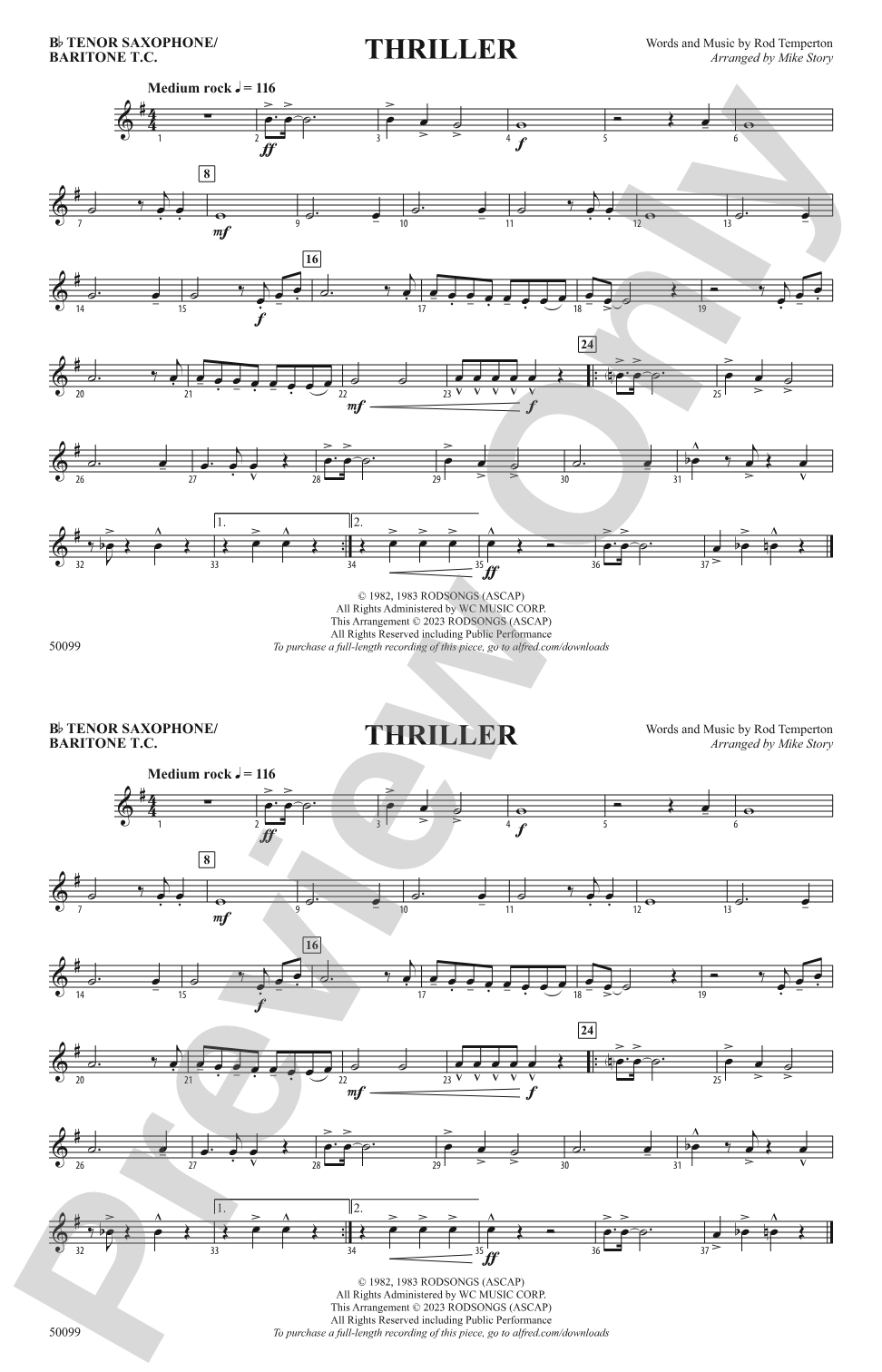 Thriller: Bb Tenor Saxophone/Bartione Treble Clef