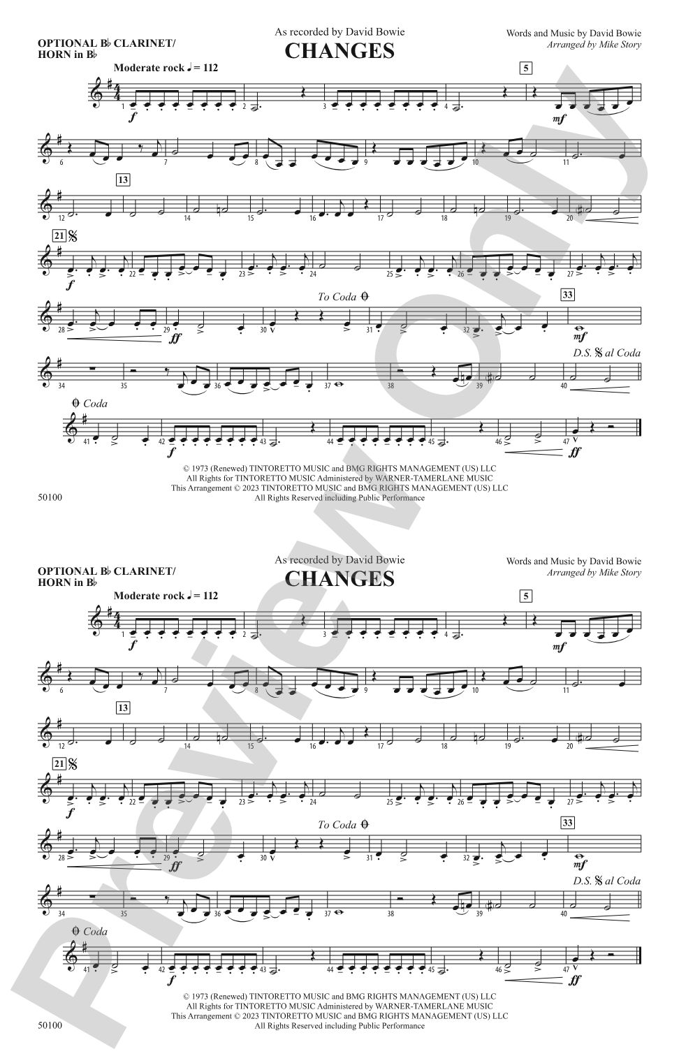 Changes: Optional Bb Clarinet/Horn in Bb