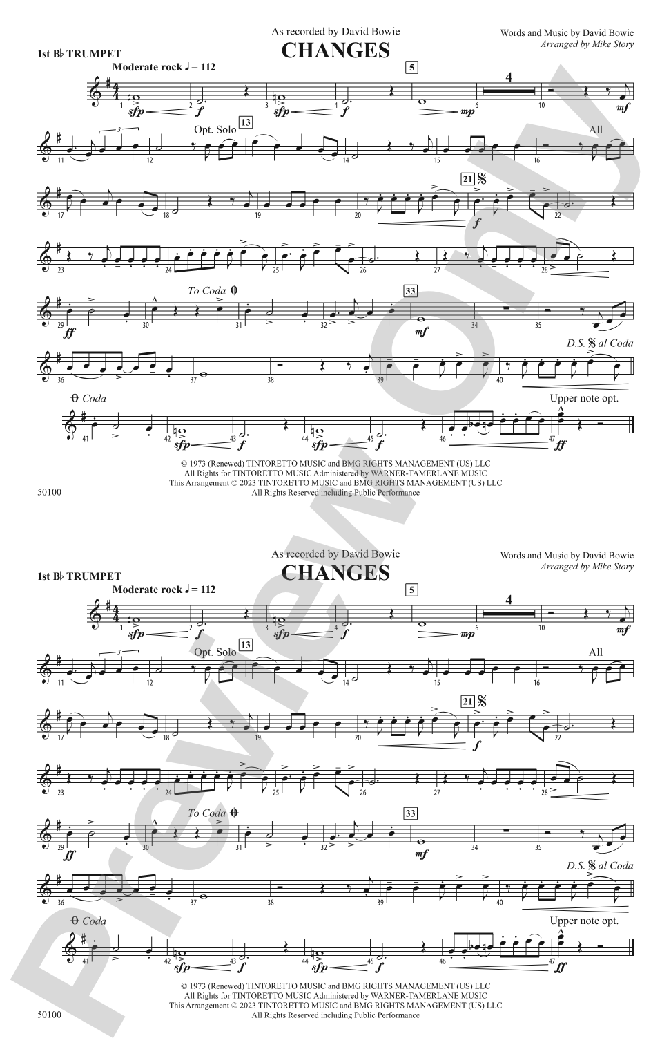 Changes: 1st B-flat Trumpet