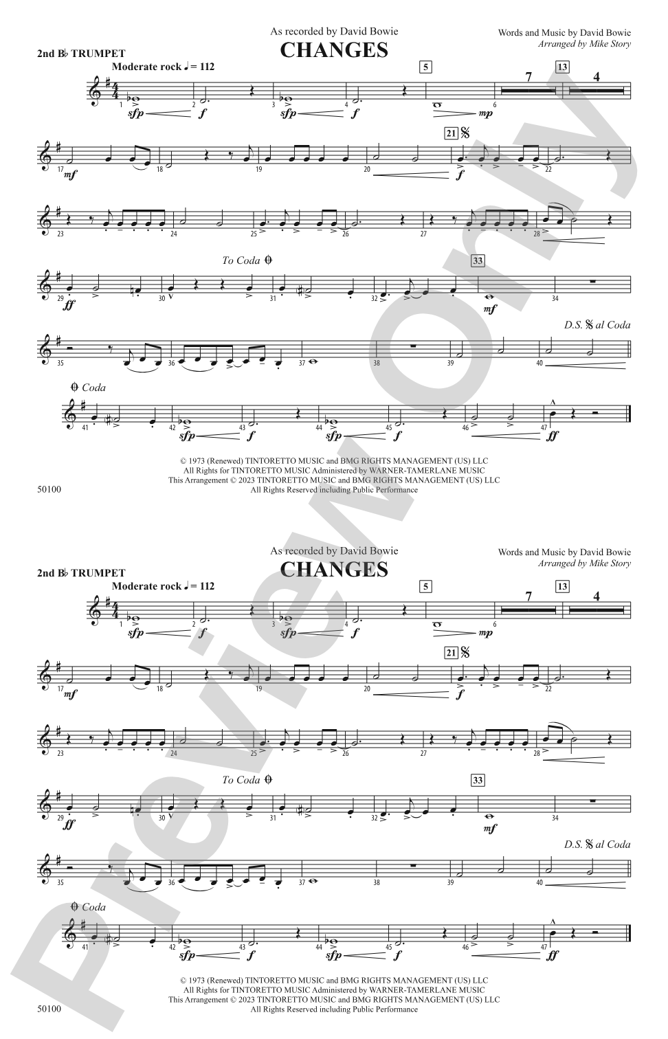 Changes: 2nd B-flat Trumpet