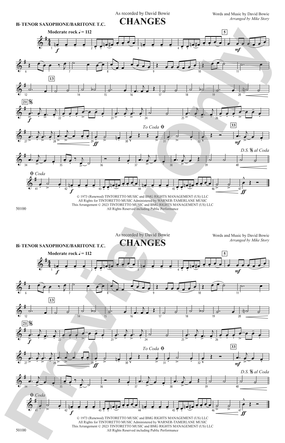 Changes: Bb Tenor Saxophone/Bartione Treble Clef