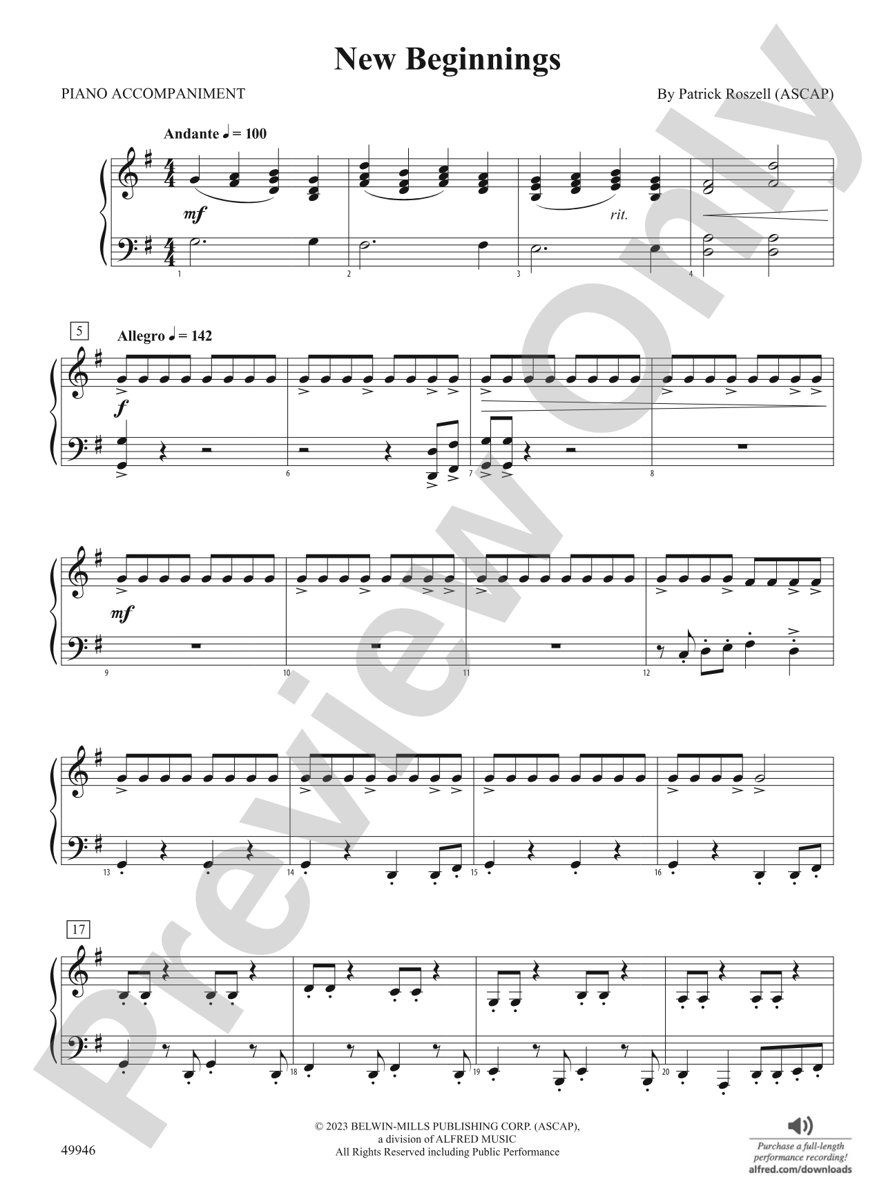 New Beginnings: Piano Accompaniment