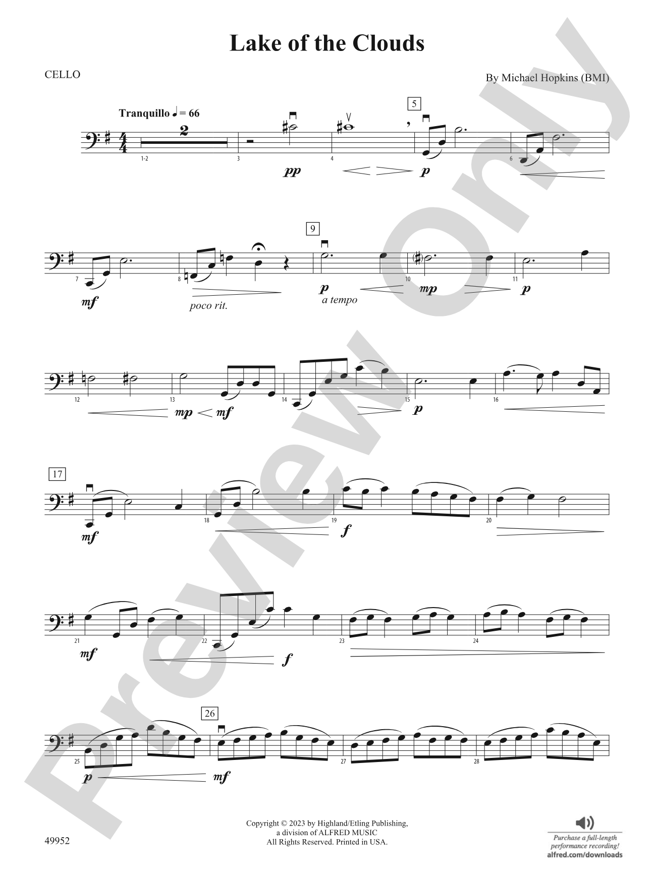 Lake of the Clouds: Cello