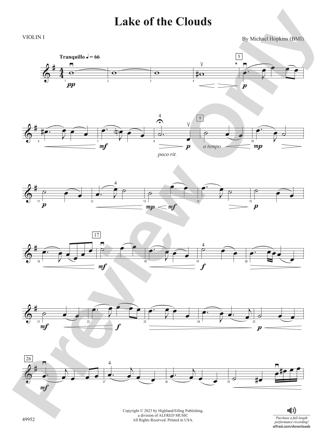 Lake of the Clouds: 1st Violin