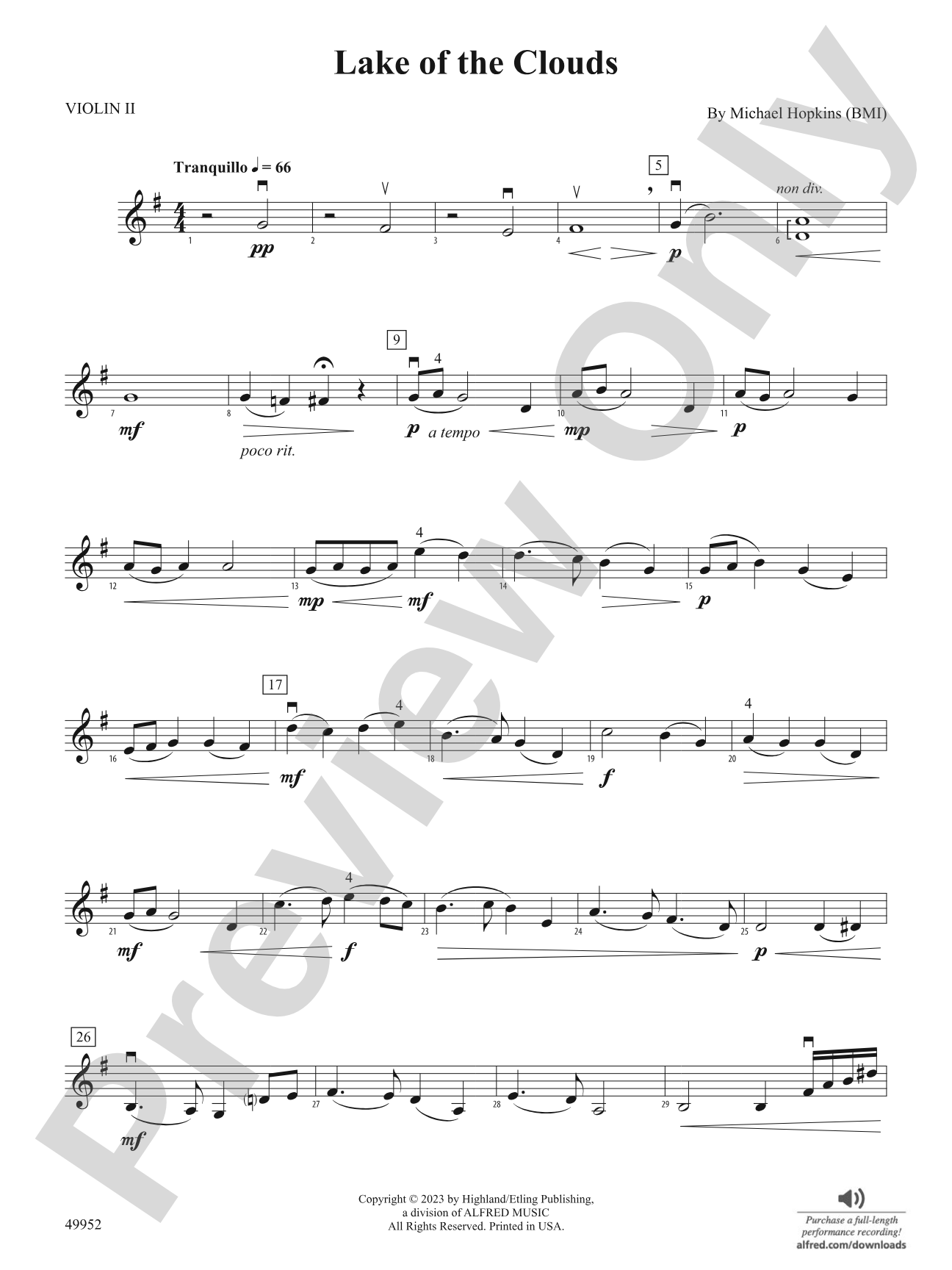 Lake of the Clouds: 2nd Violin
