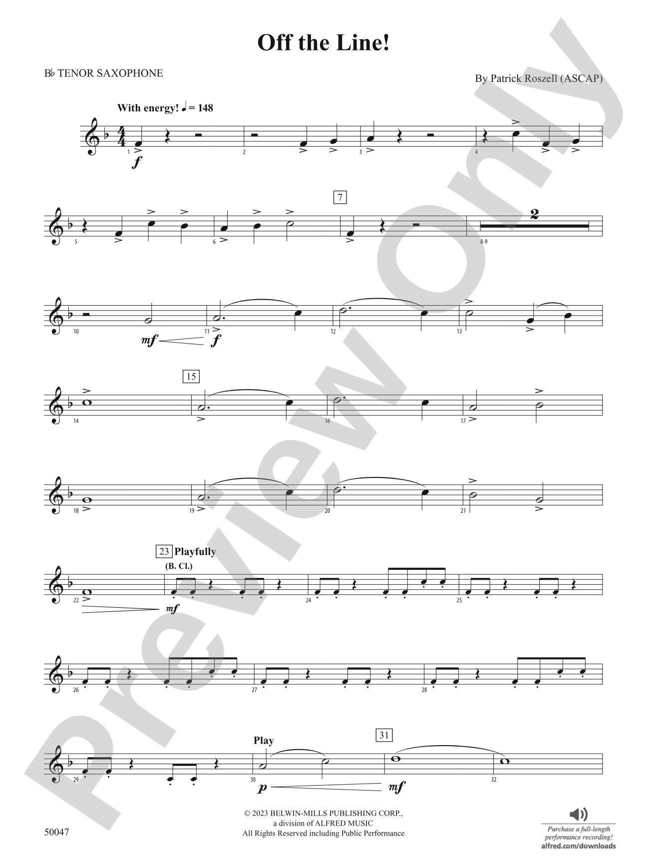 Off the Line!: B-flat Tenor Saxophone