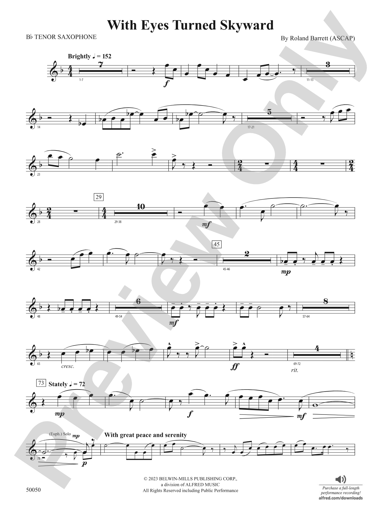 With Eyes Turned Skyward: B-flat Tenor Saxophone