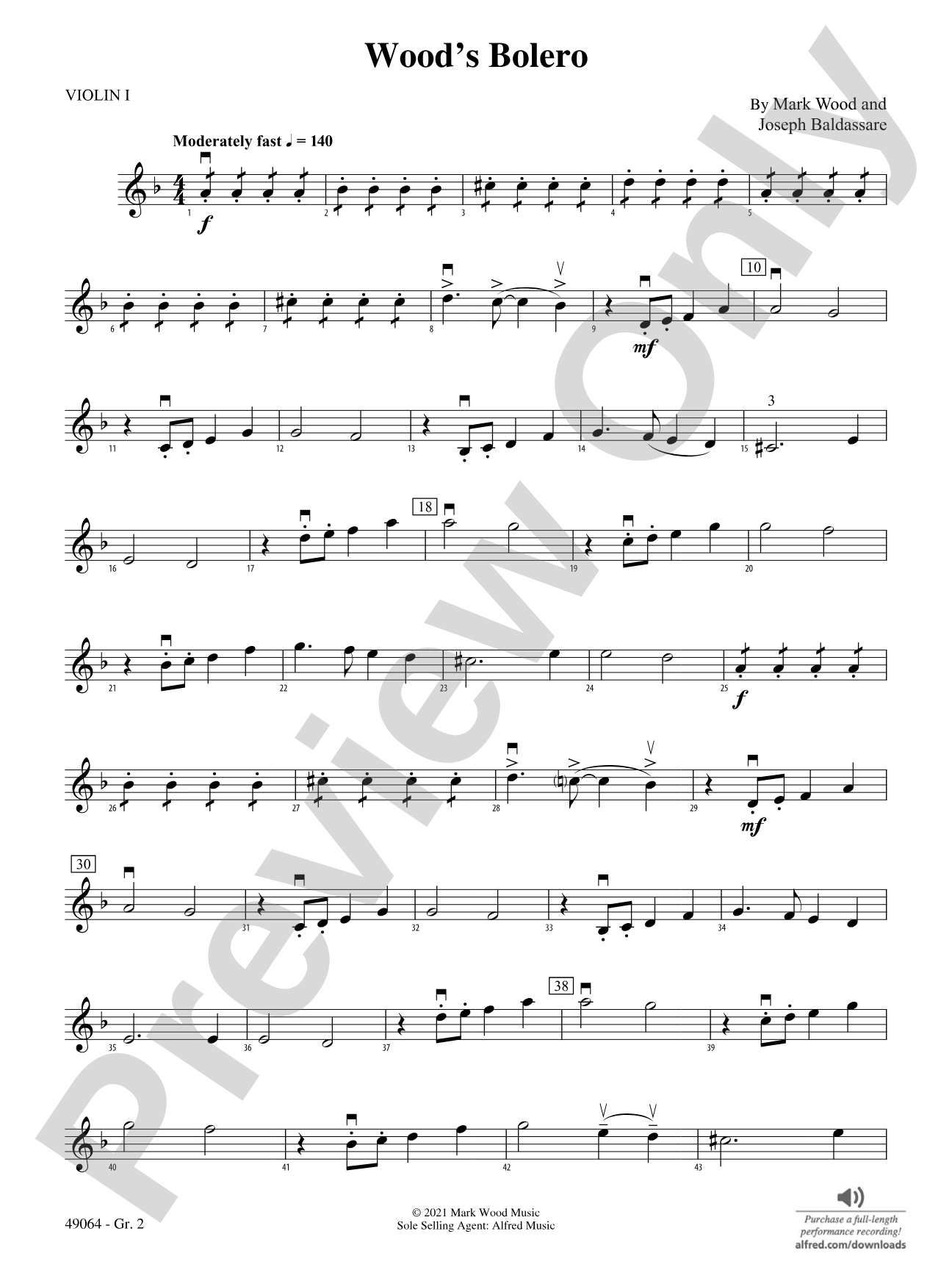 Wood's Bolero: Violin 1 - Grade 2