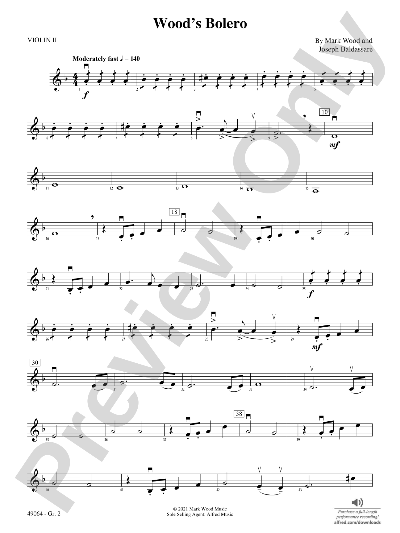 Wood's Bolero: Violin 2 - Grade 2