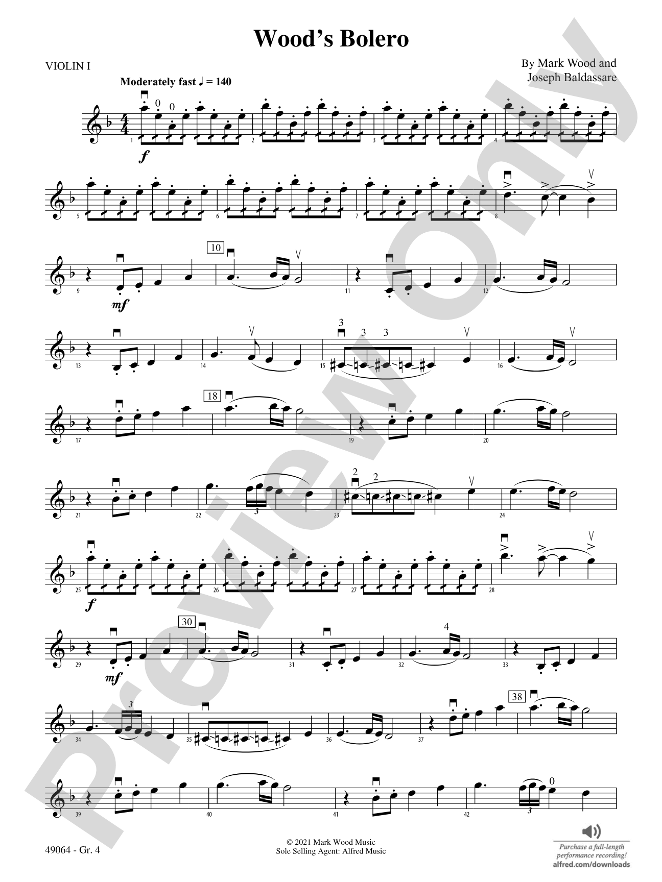 Wood's Bolero: Violin 1 - Grade 4