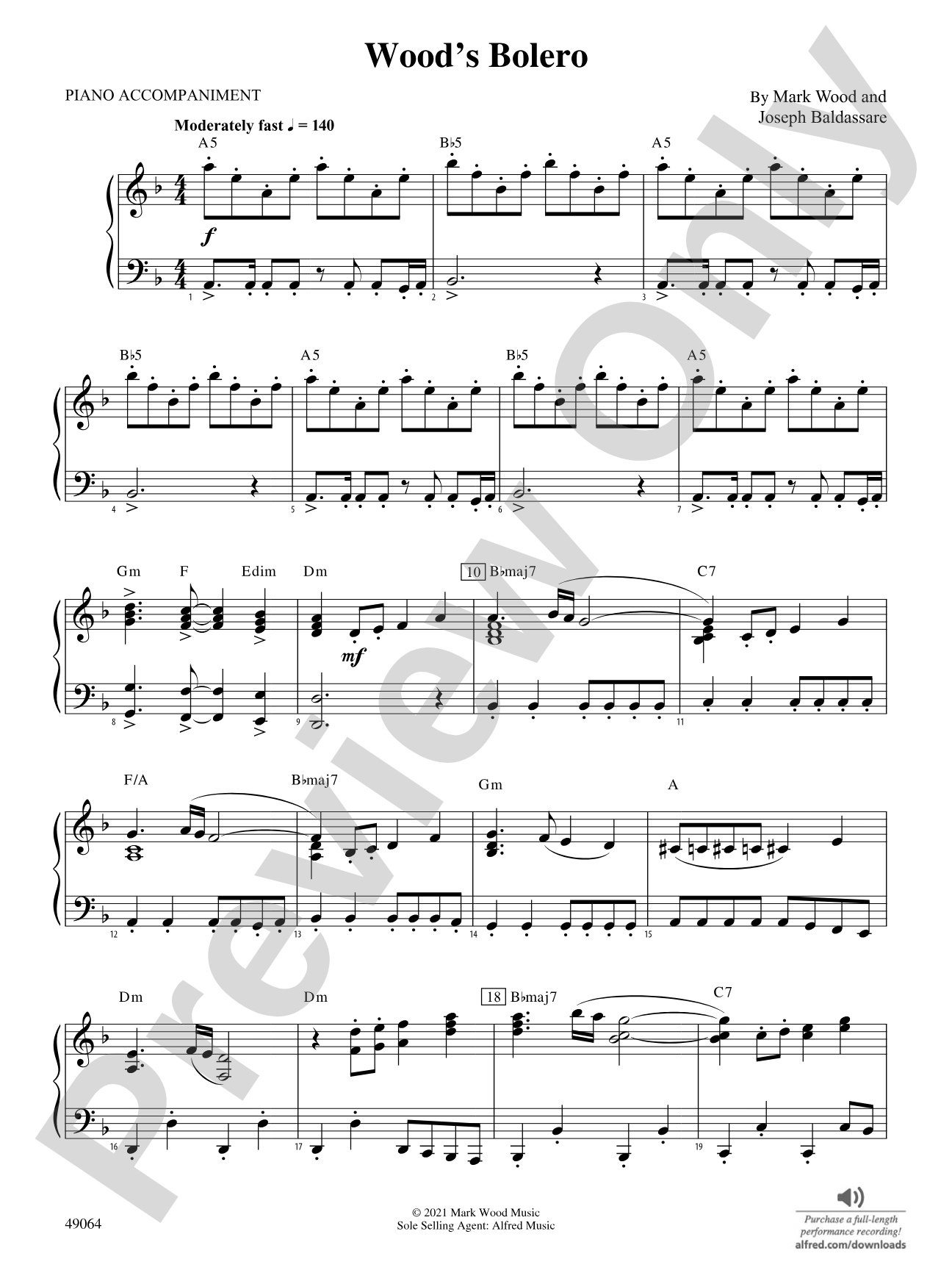 Wood's Bolero: Piano Accompaniment