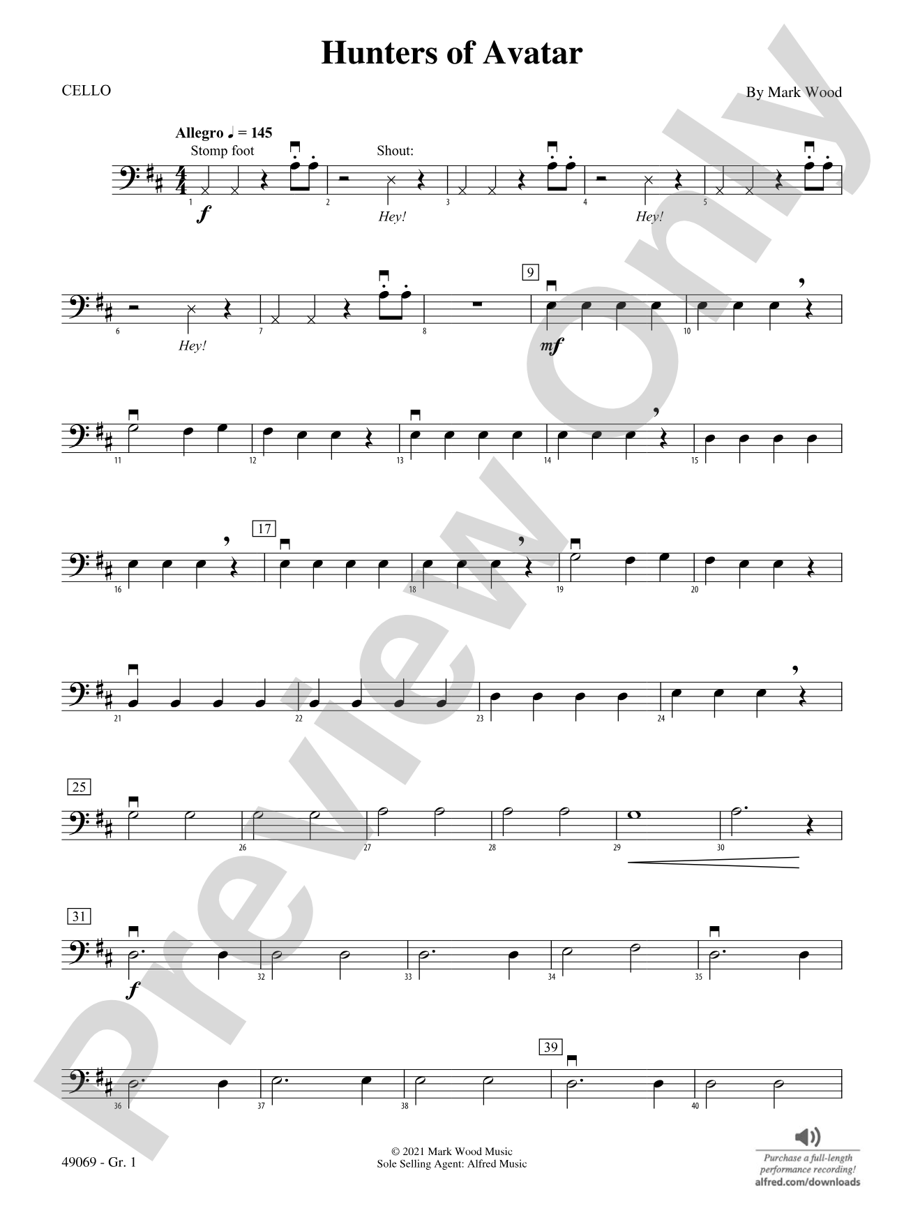 Hunters of Avatar: Cello - Grade 1