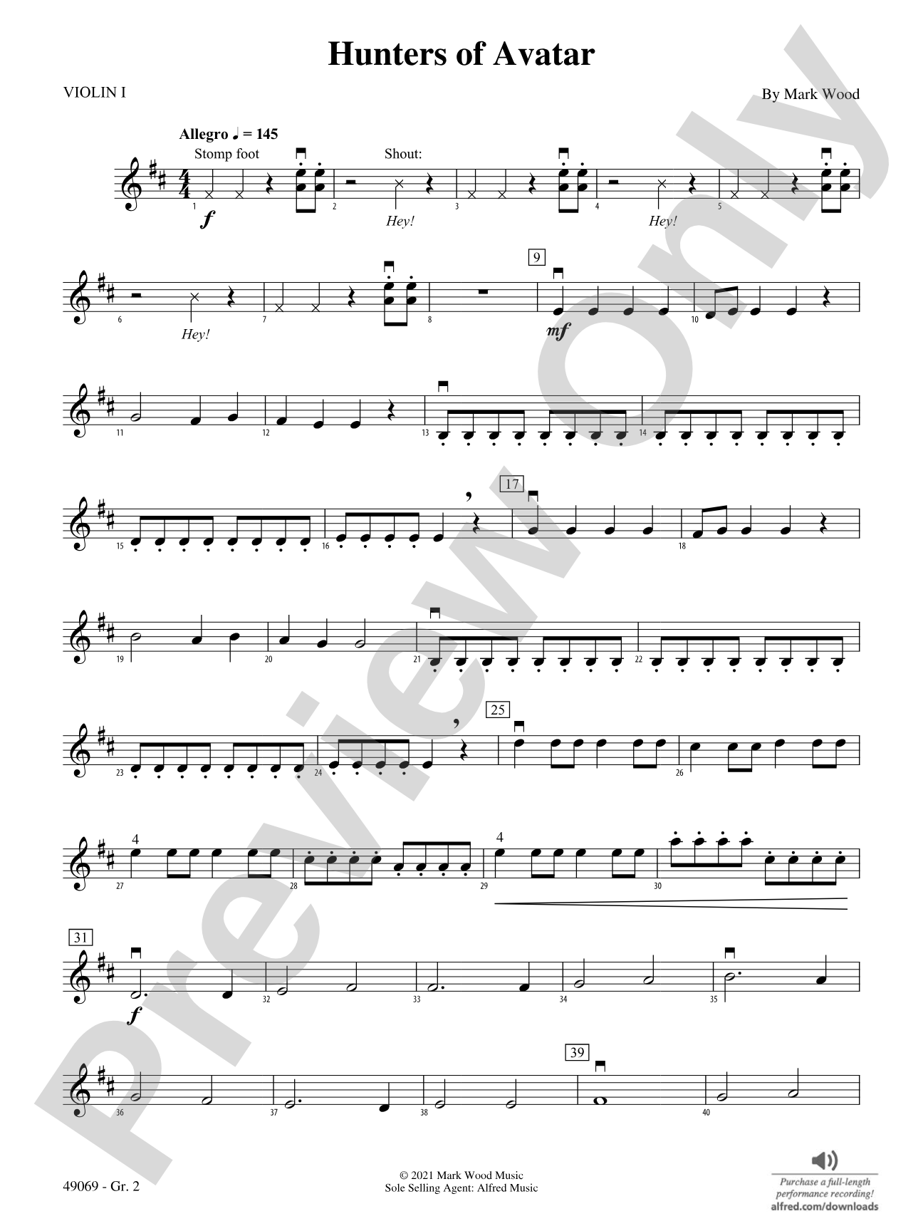 Hunters of Avatar: Violin 1 - Grade 2