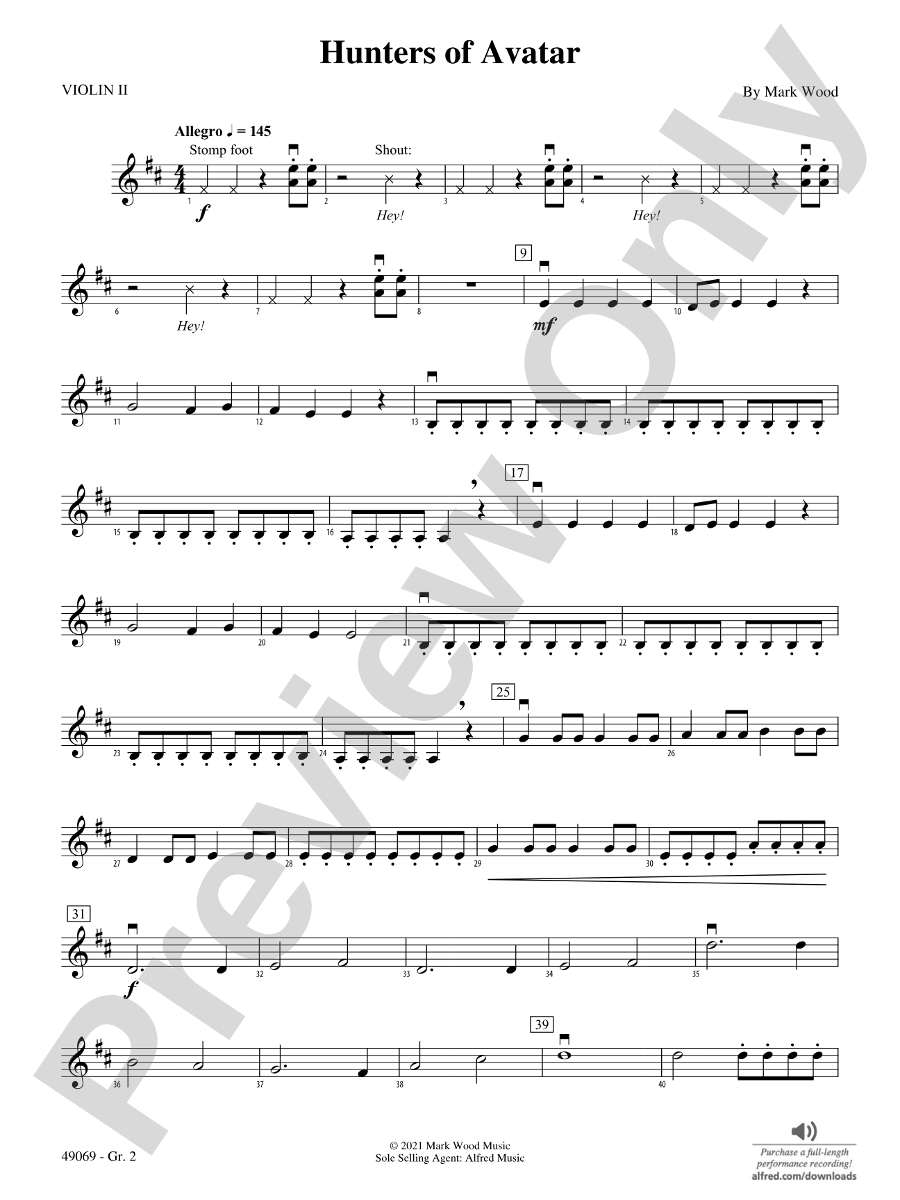 Hunters of Avatar: Violin 2 - Grade 2