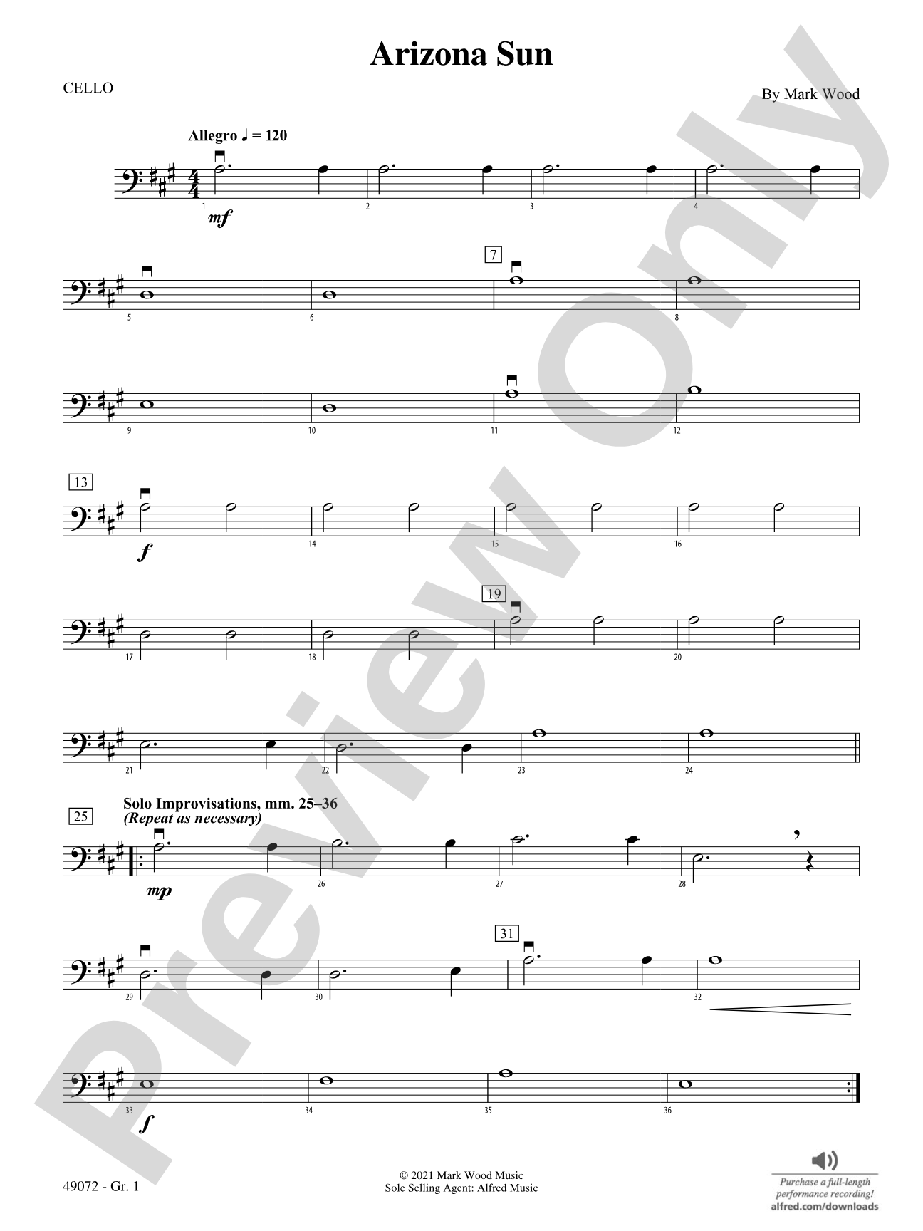 Arizona Sun: Cello - Grade 1