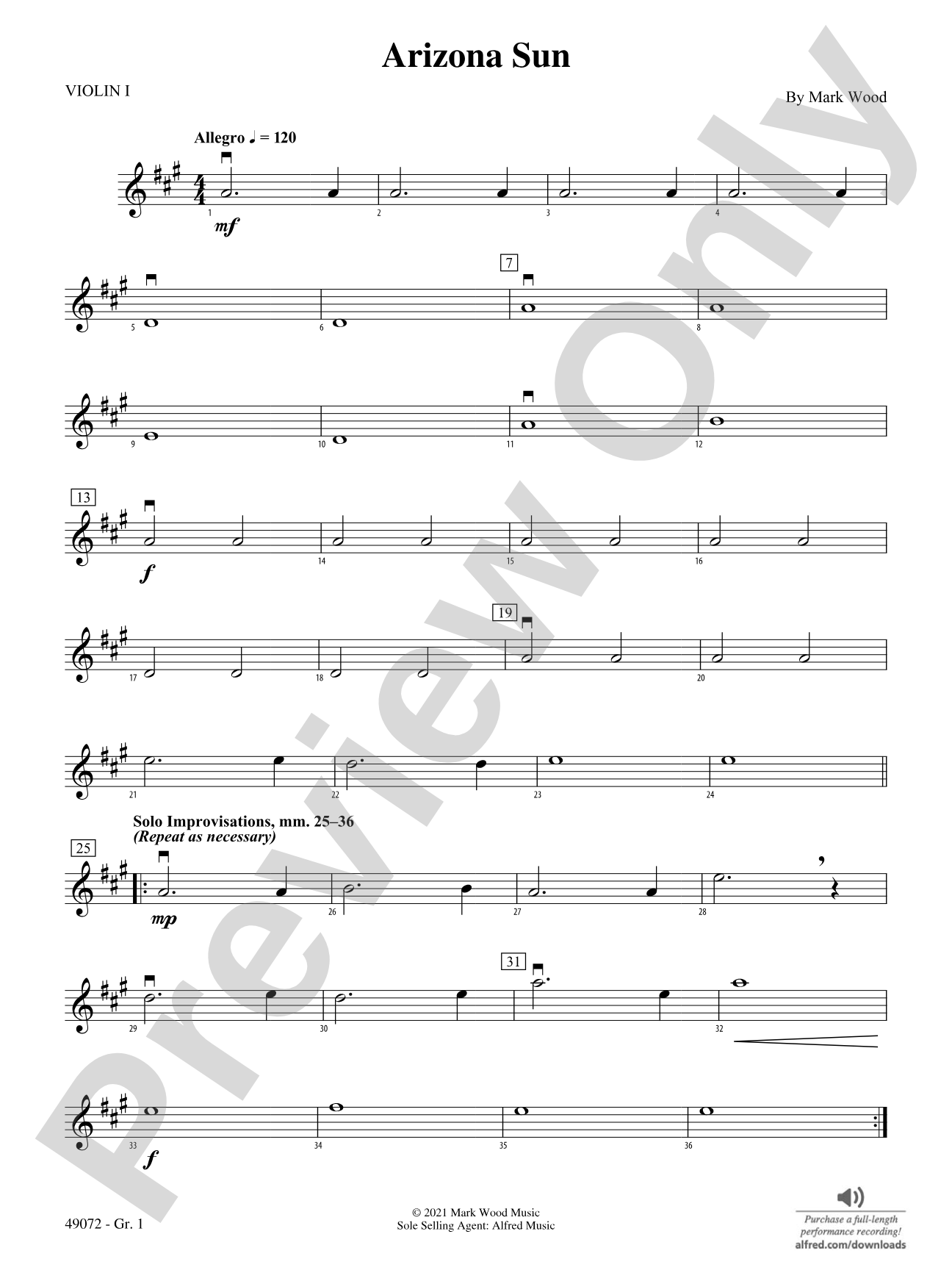 Arizona Sun: Violin 1 - Grade 1