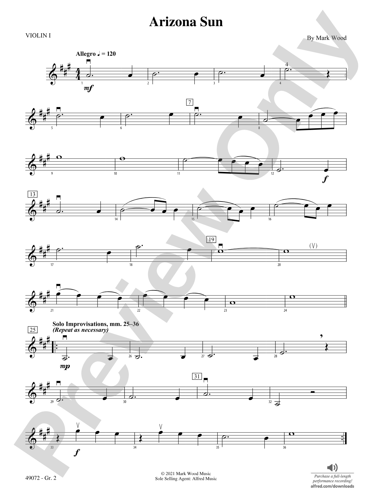 Arizona Sun: Violin 1 - Grade 2