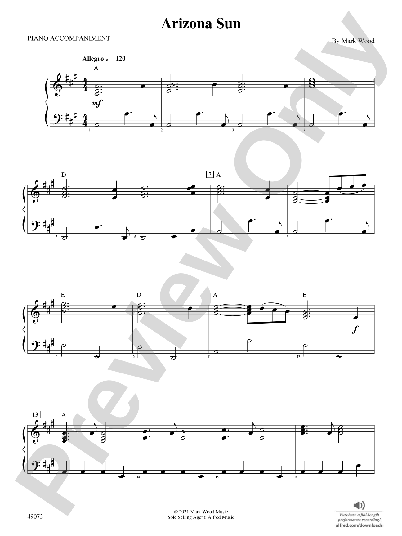 Arizona Sun: Piano Accompaniment