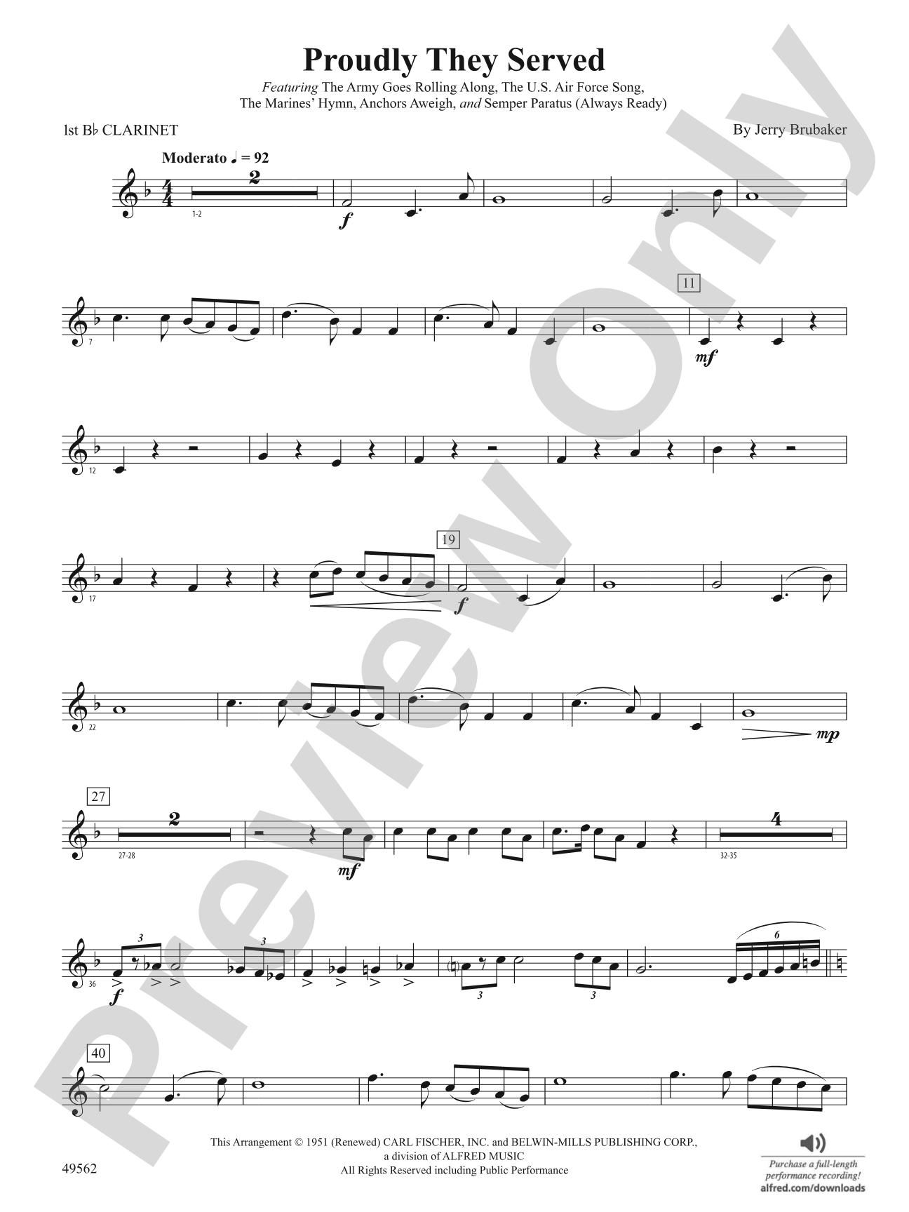 Proudly They Served: 1st B-flat Clarinet