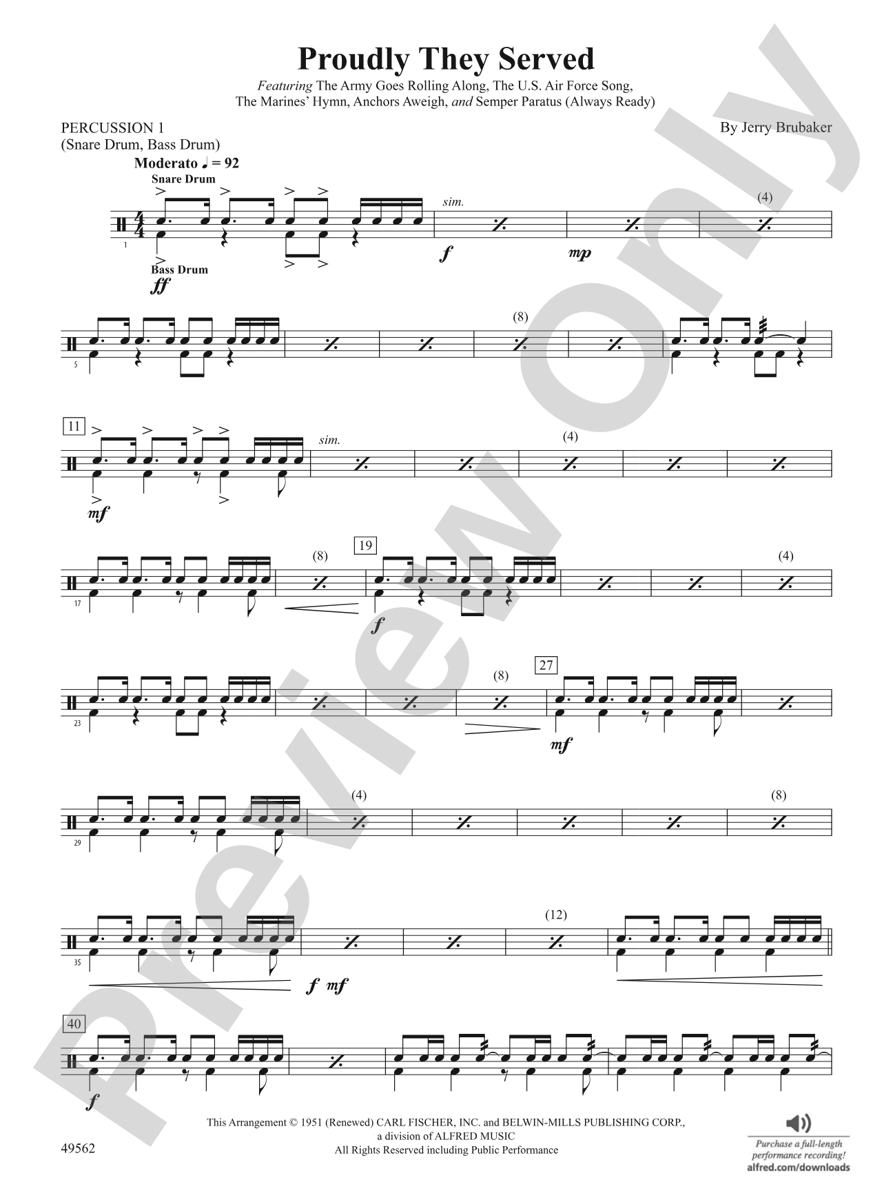 Proudly They Served: 1st Percussion