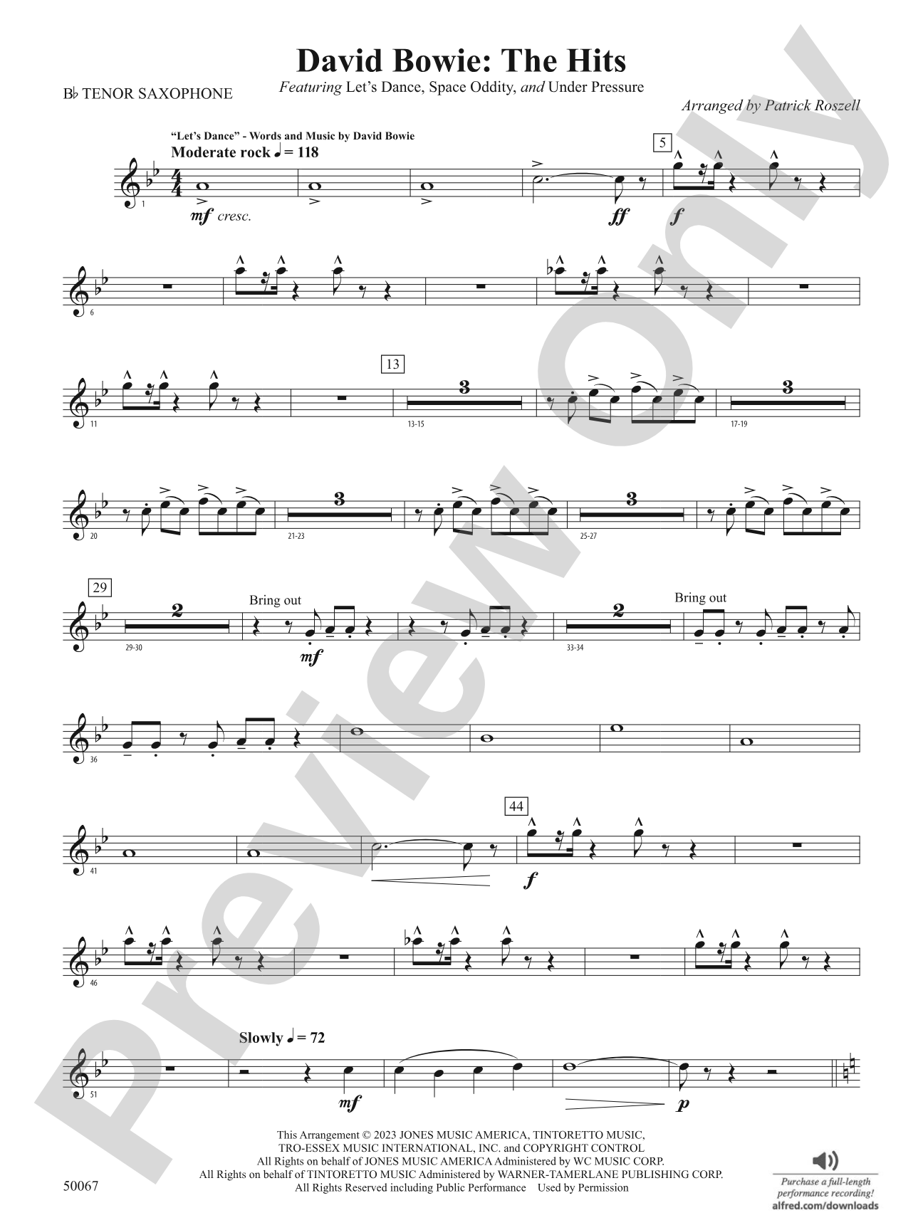 David Bowie: The Hits: B-flat Tenor Saxophone