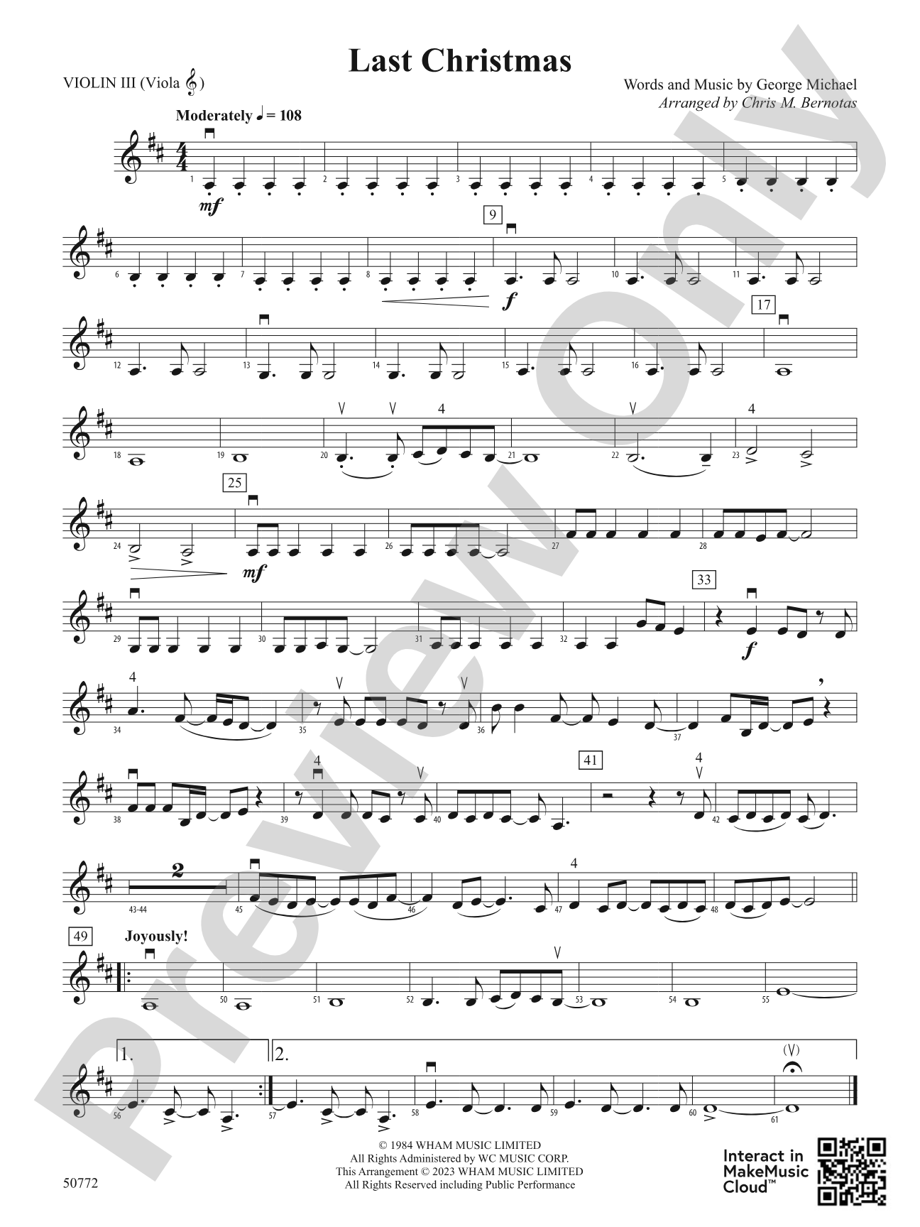 Last Christmas: 3rd Violin (Viola [TC])