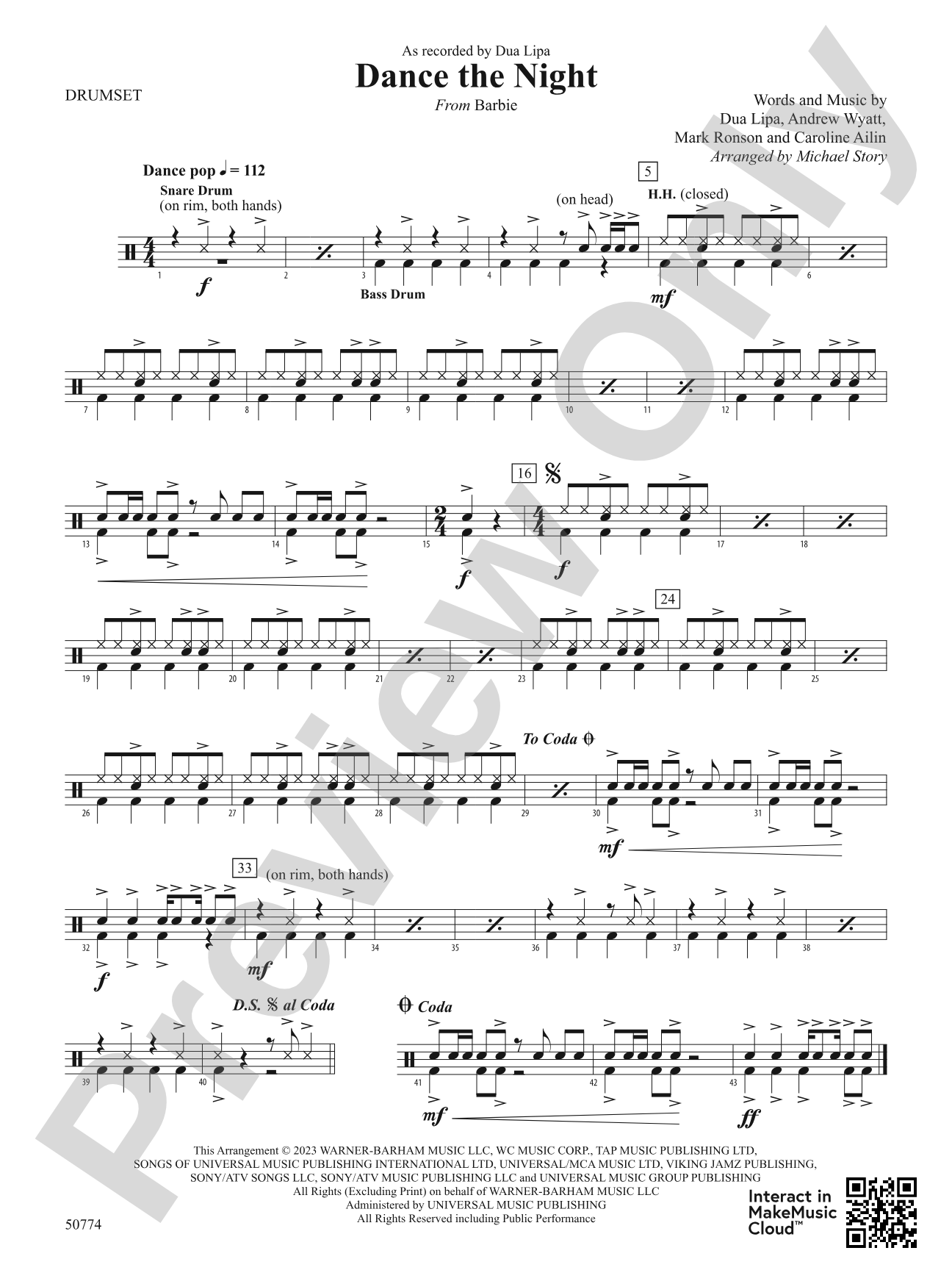 Dance the Night: 1st Percussion