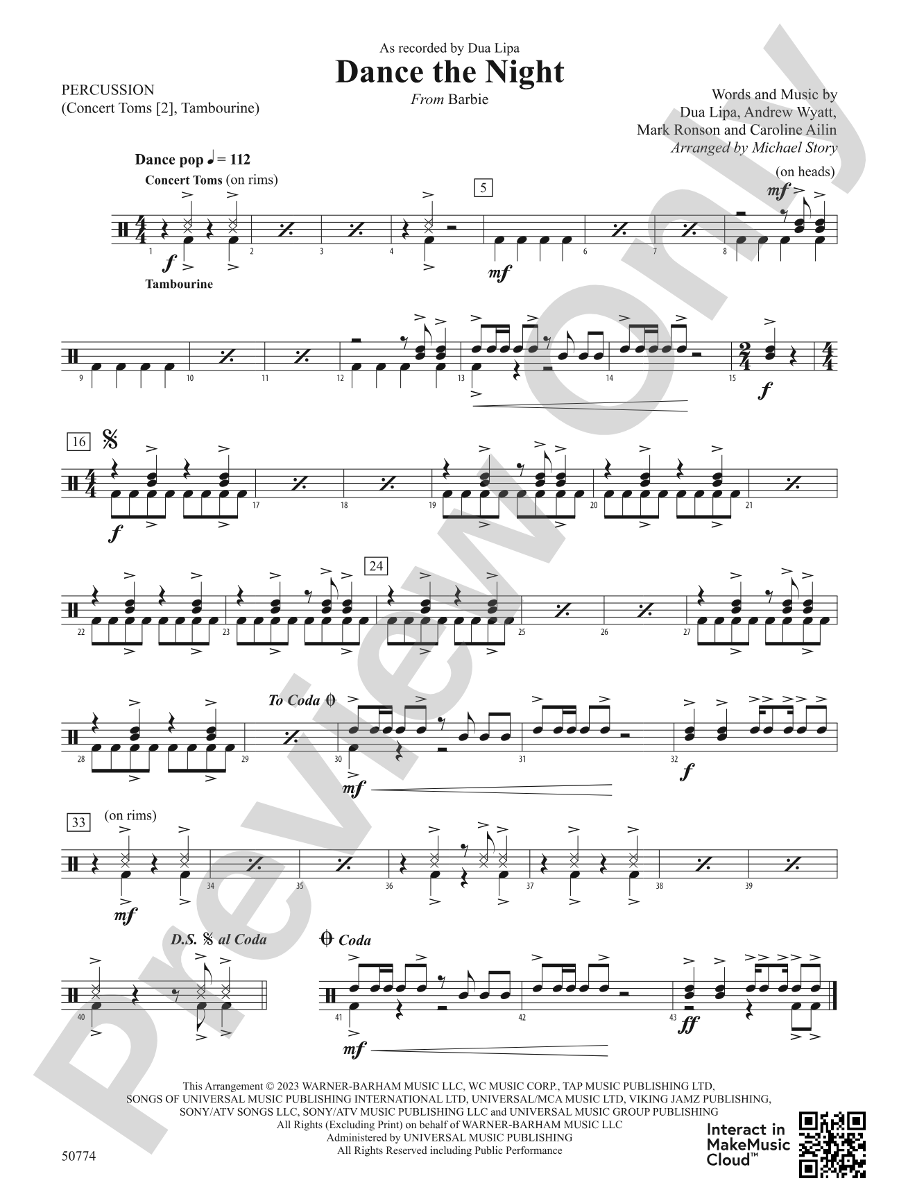 Dance the Night: 2nd Percussion