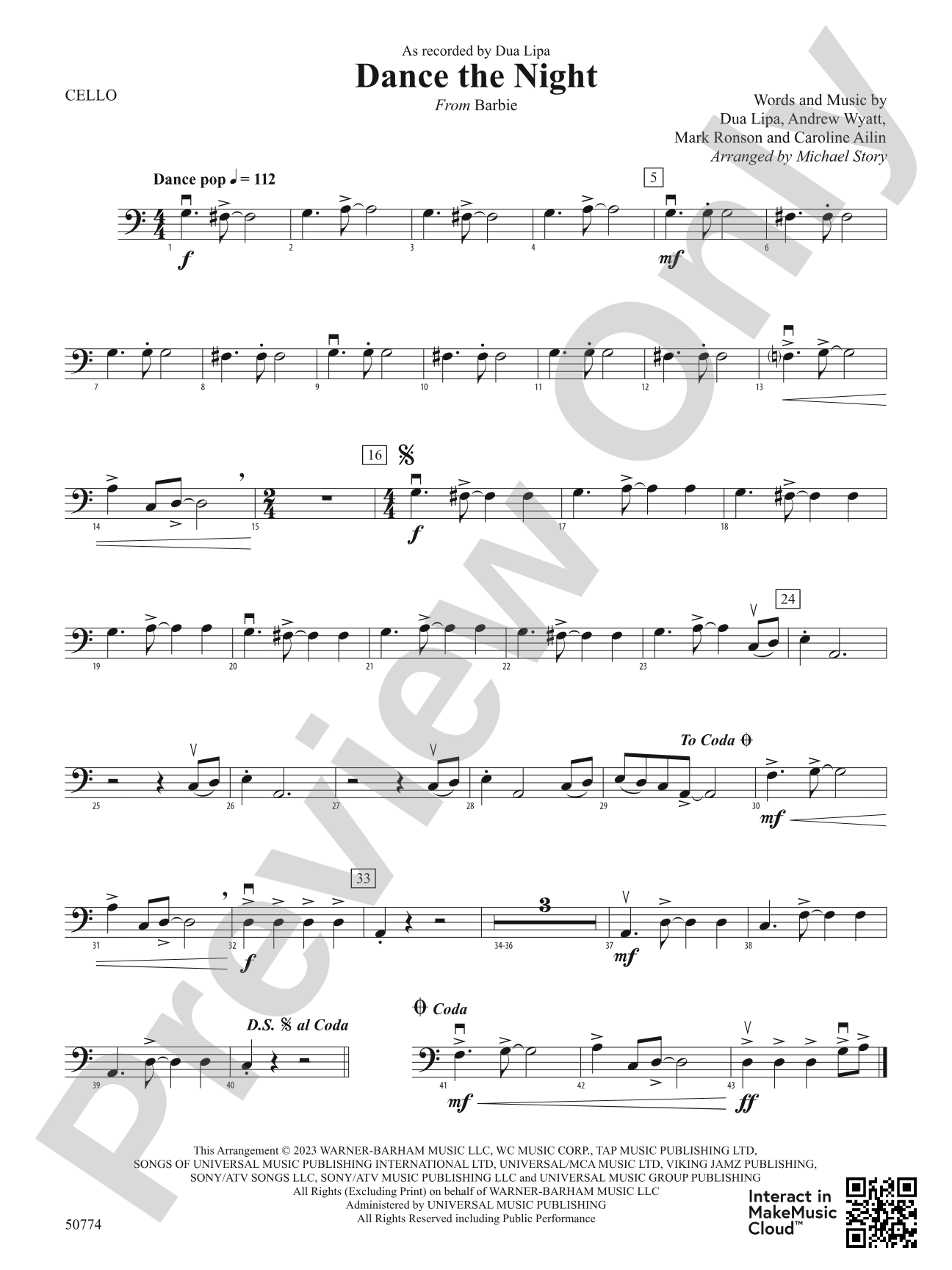 Dance the Night: Cello