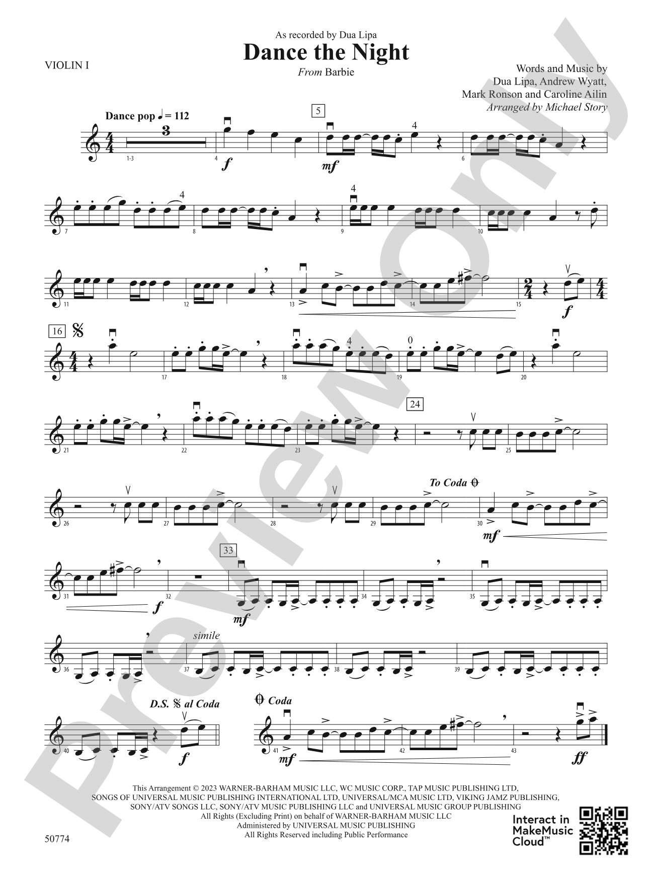 Dance the Night: 1st Violin