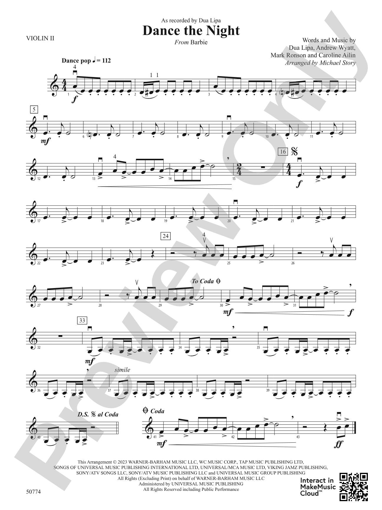 Dance the Night: 2nd Violin