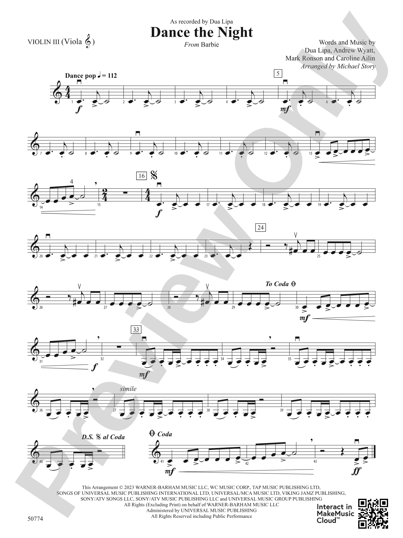 Dance the Night: 3rd Violin (Viola [TC])