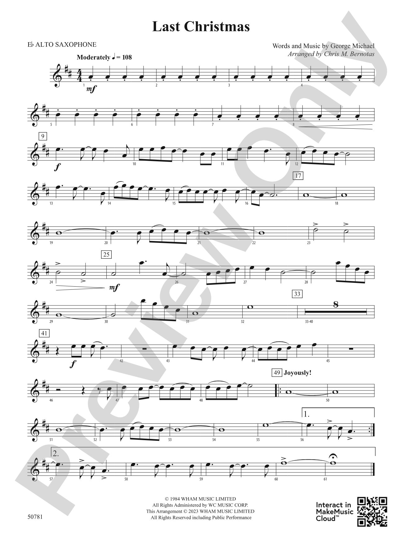 Last Christmas: E-flat Alto Saxophone