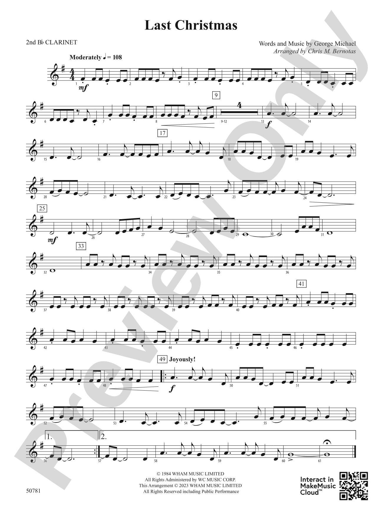 Last Christmas: 2nd B-flat Clarinet