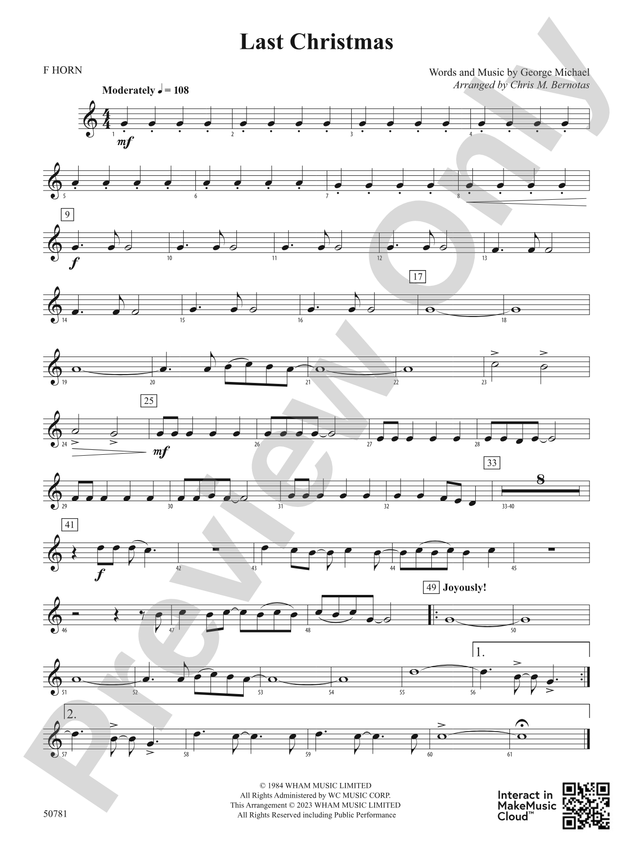 Last Christmas: 1st F Horn
