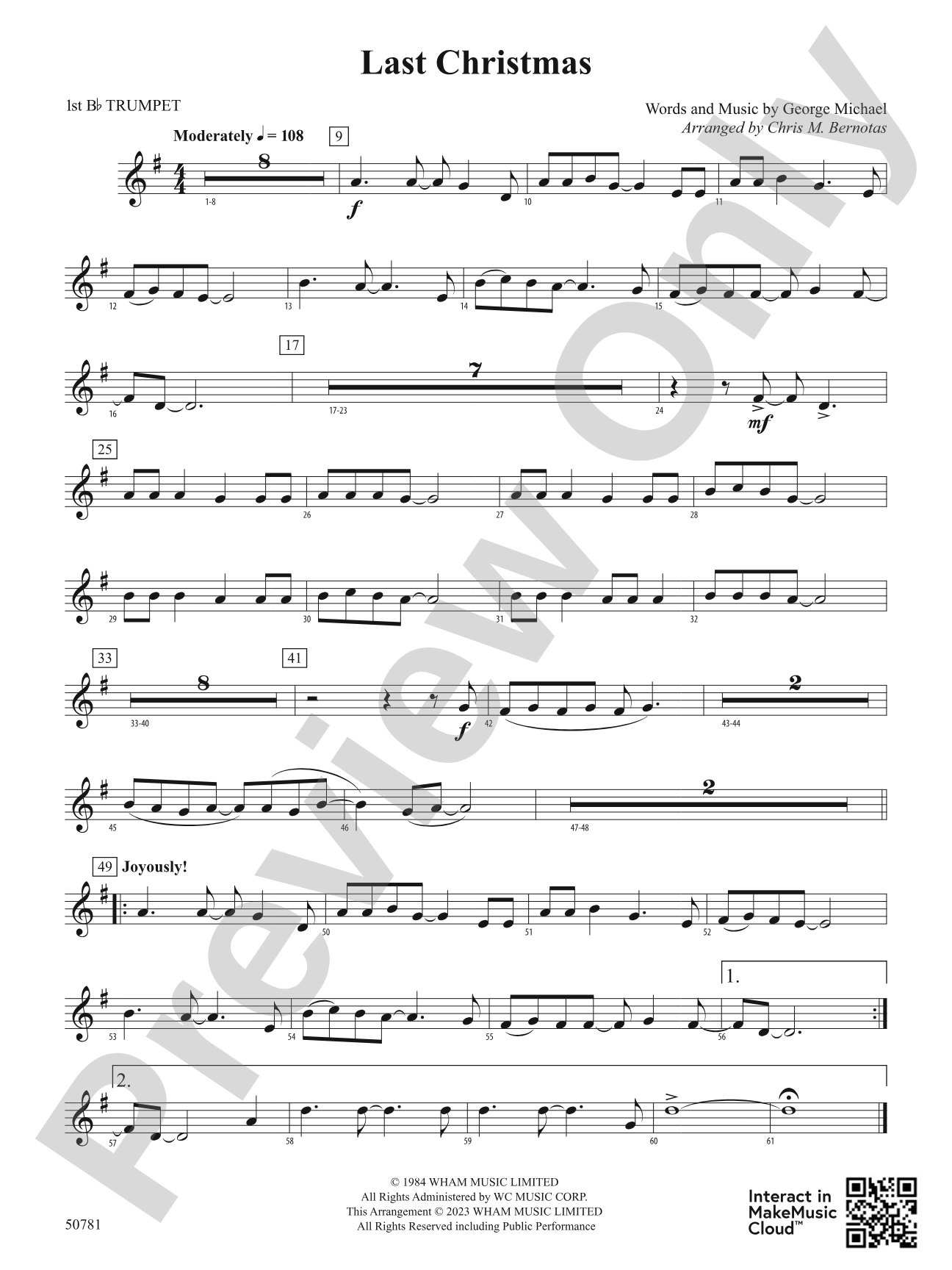 Last Christmas: 1st B-flat Trumpet
