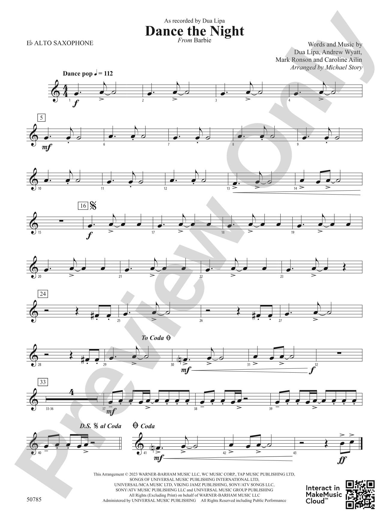 Dance the Night: E-flat Alto Saxophone
