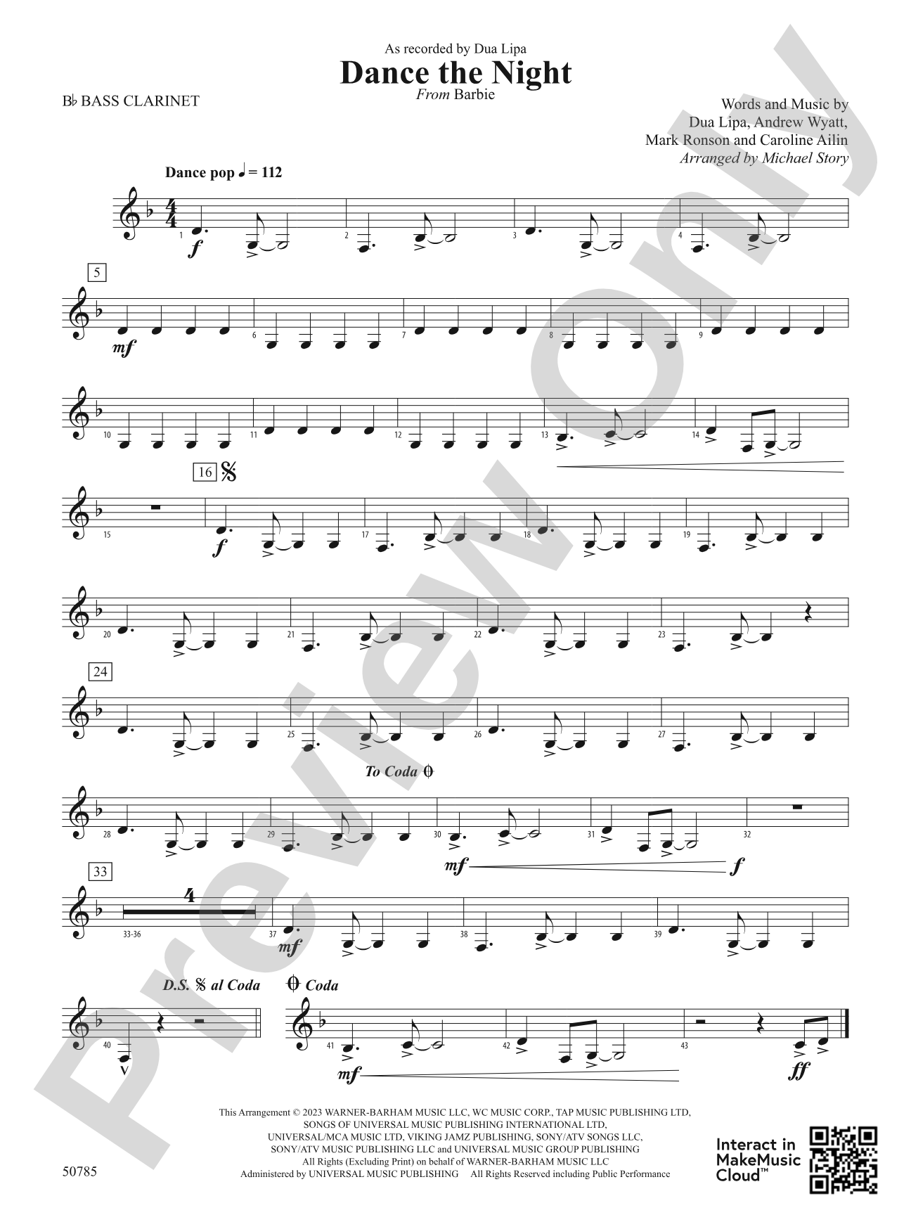 Dance the Night: B-flat Bass Clarinet