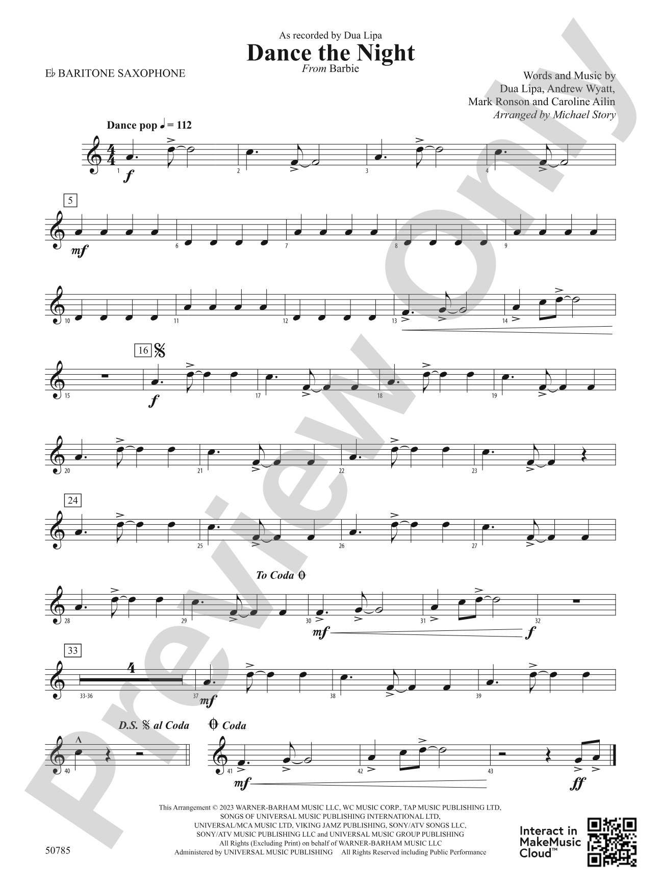 Dance the Night: E-flat Baritone Saxophone