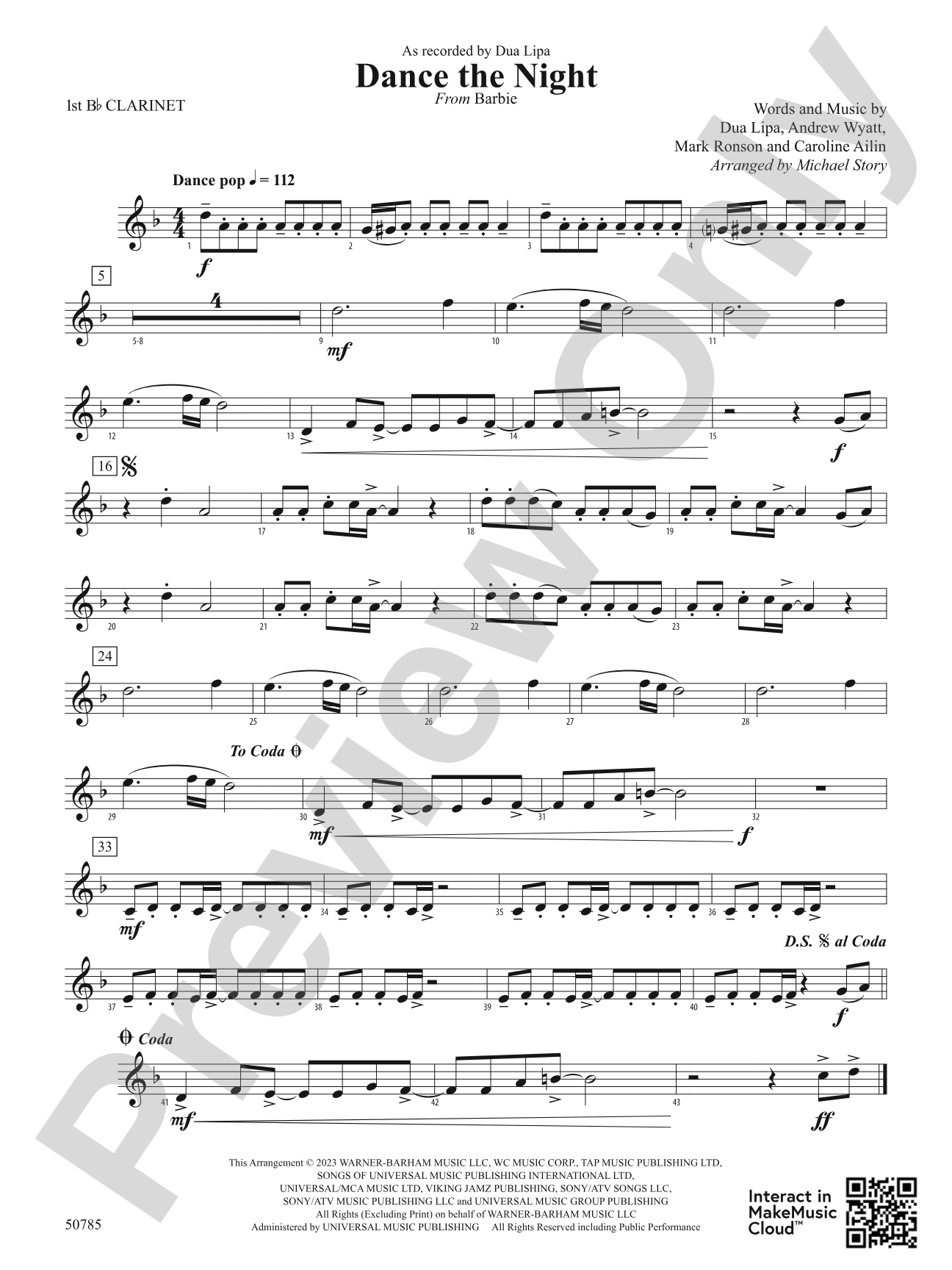 Dance the Night: 1st B-flat Clarinet