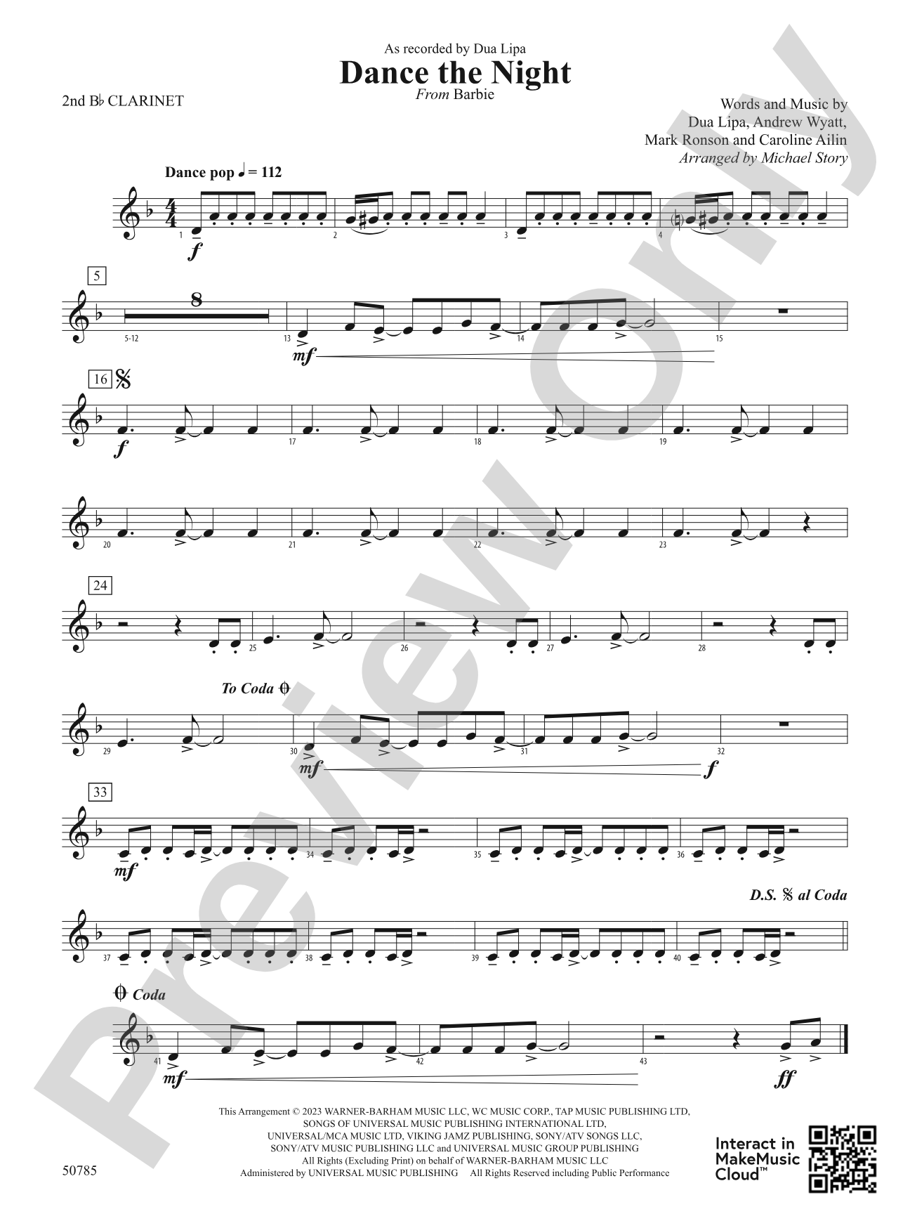 Dance the Night: 2nd B-flat Clarinet
